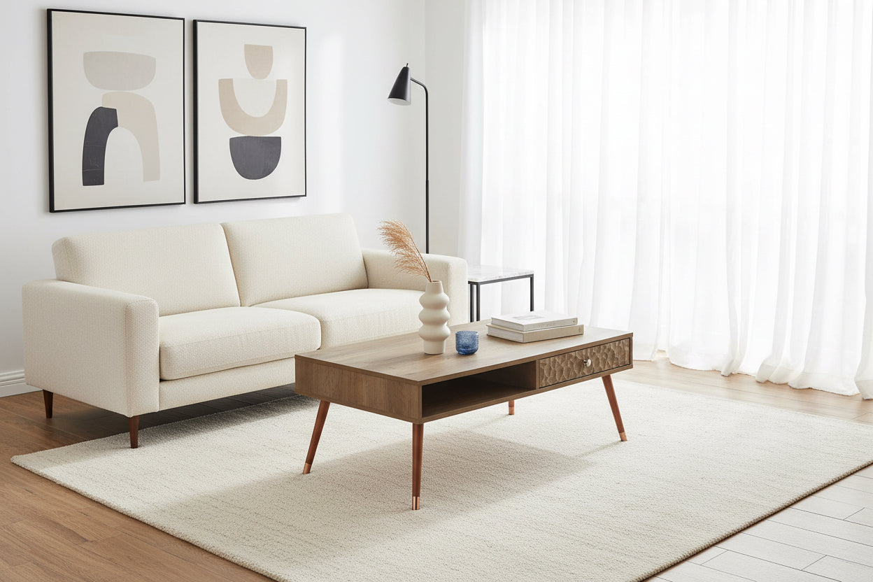 COFFEE TABLE - WALNUT MID-CENTURY WITH A DRAWER