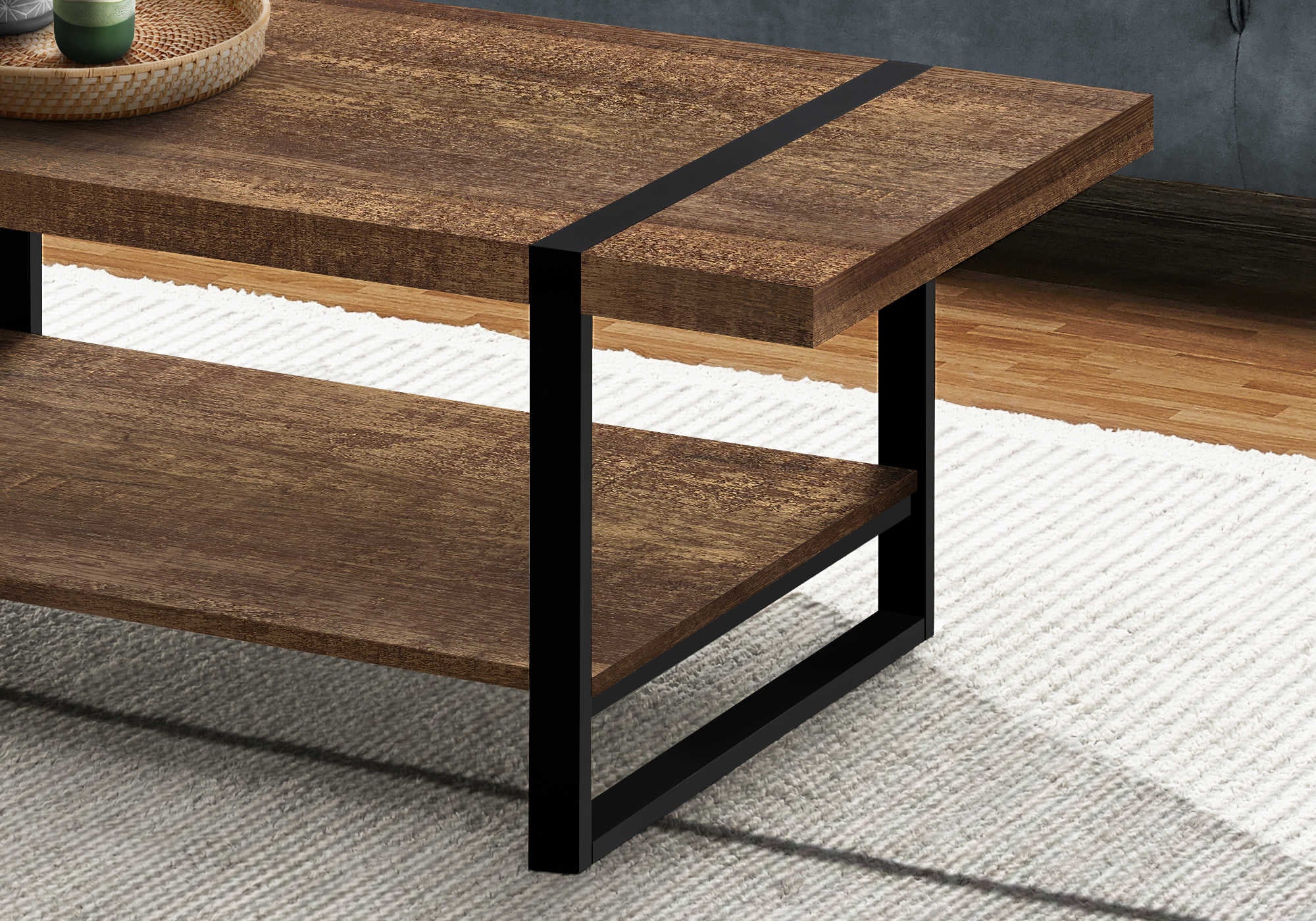 TABLE BASSE - ASPECT BOIS RÉCUPÉRÉ MARRON / MÉTAL NOIR
