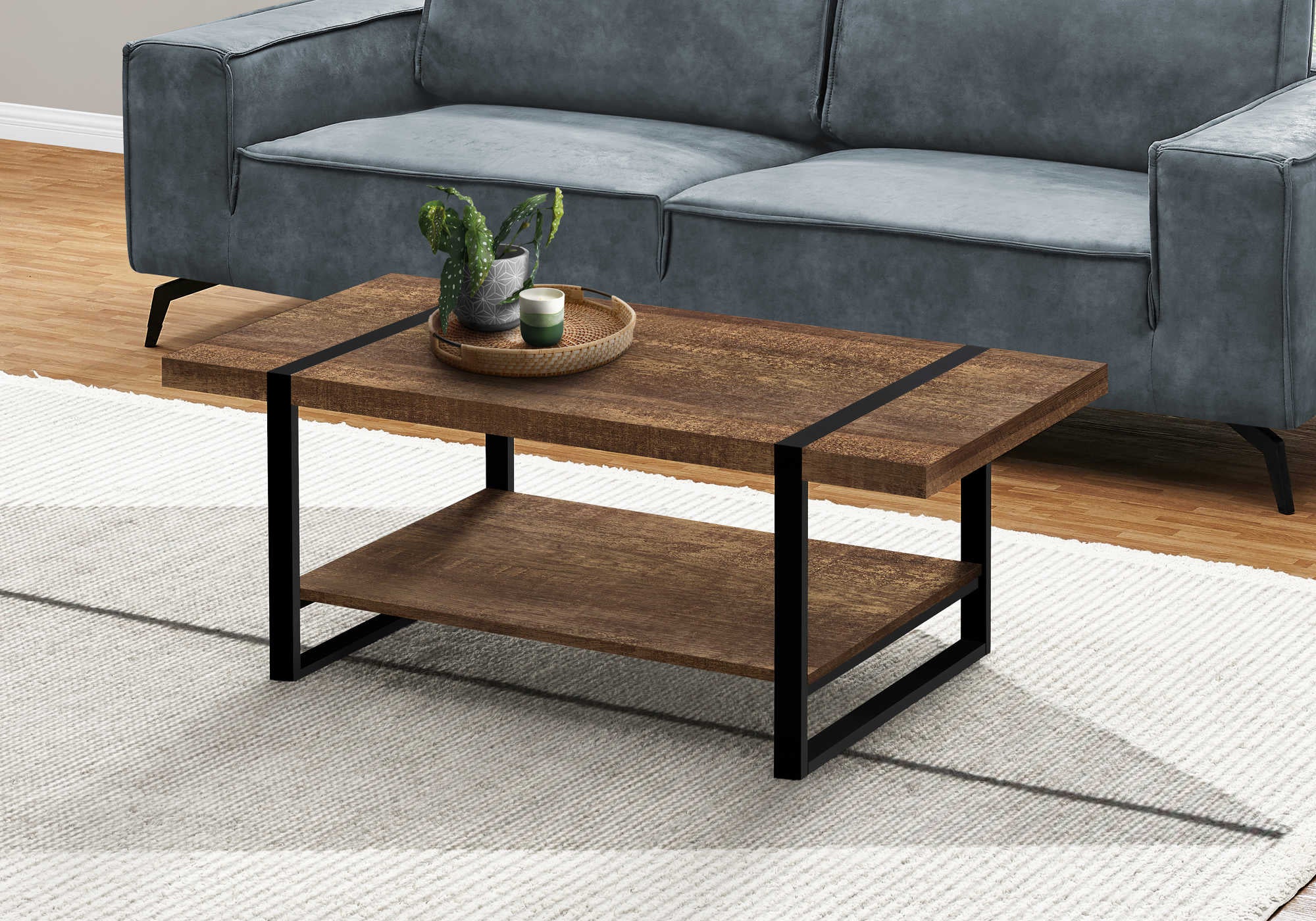 TABLE BASSE - ASPECT BOIS RÉCUPÉRÉ MARRON / MÉTAL NOIR
