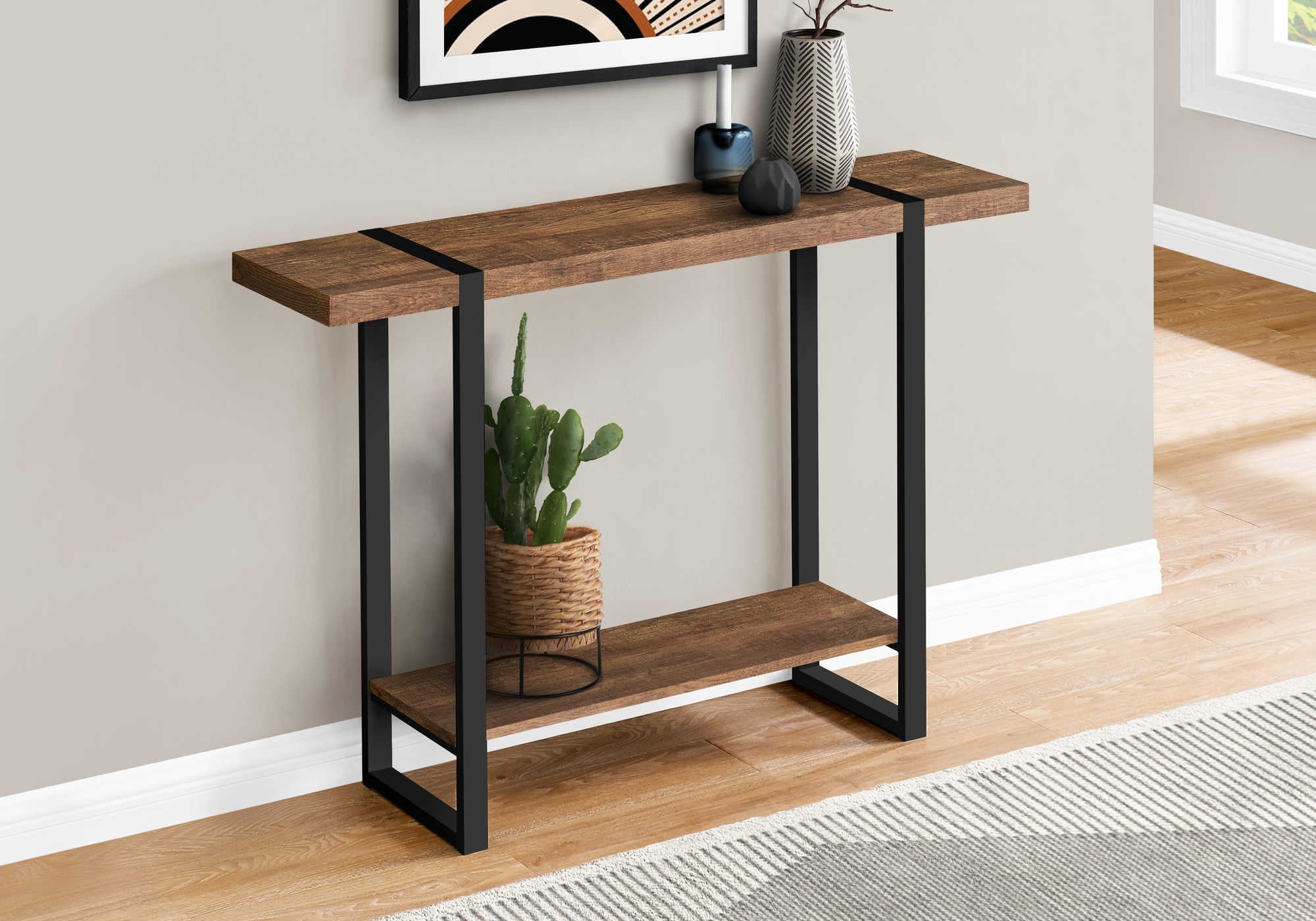 TABLE D'APPOINT - 48"L / ASPECT BOIS RÉCUPÉRÉ BRUN / NOIR