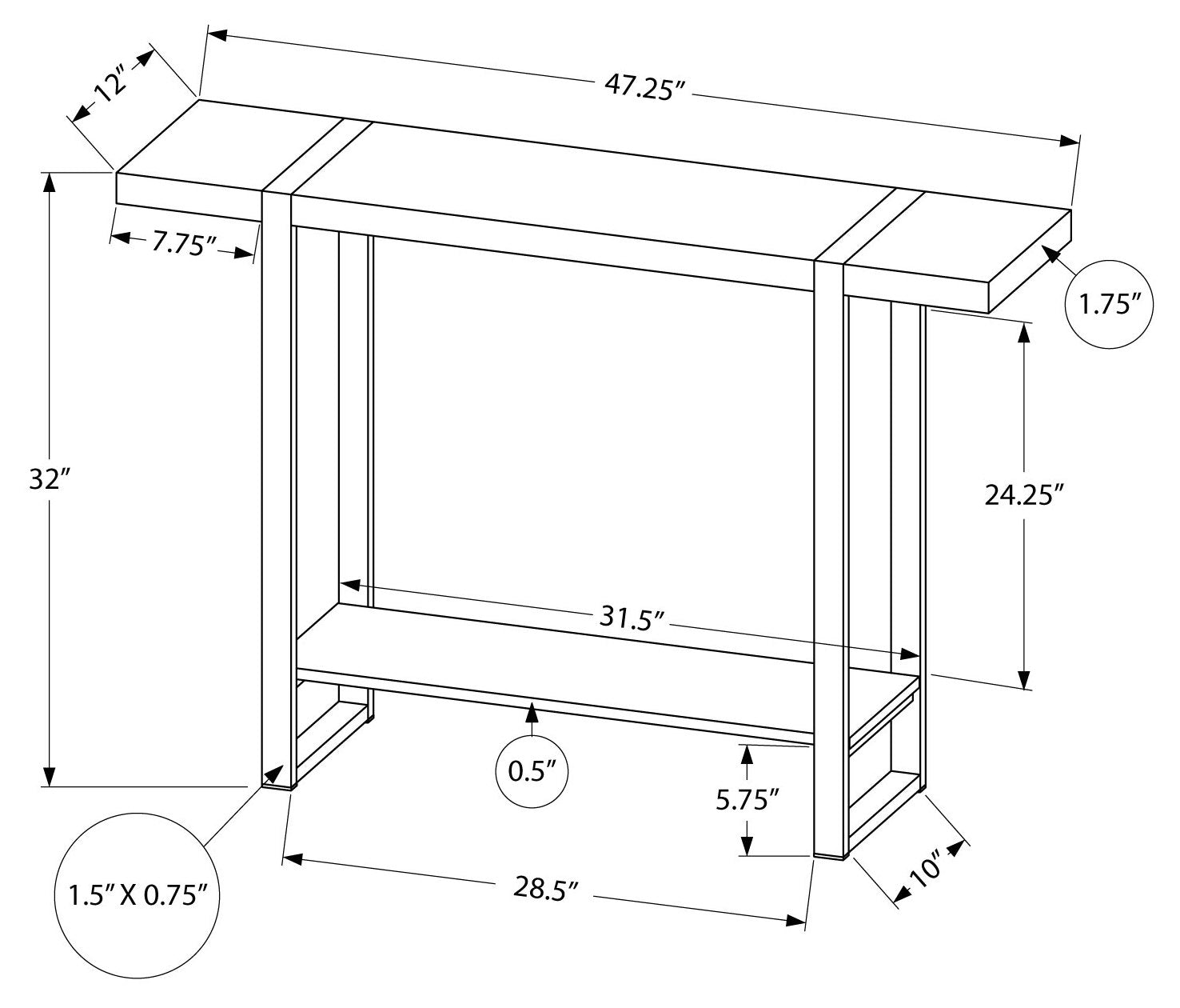 TABLE D'APPOINT - 48"L / ASPECT BOIS RÉCUPÉRÉ BRUN / NOIR