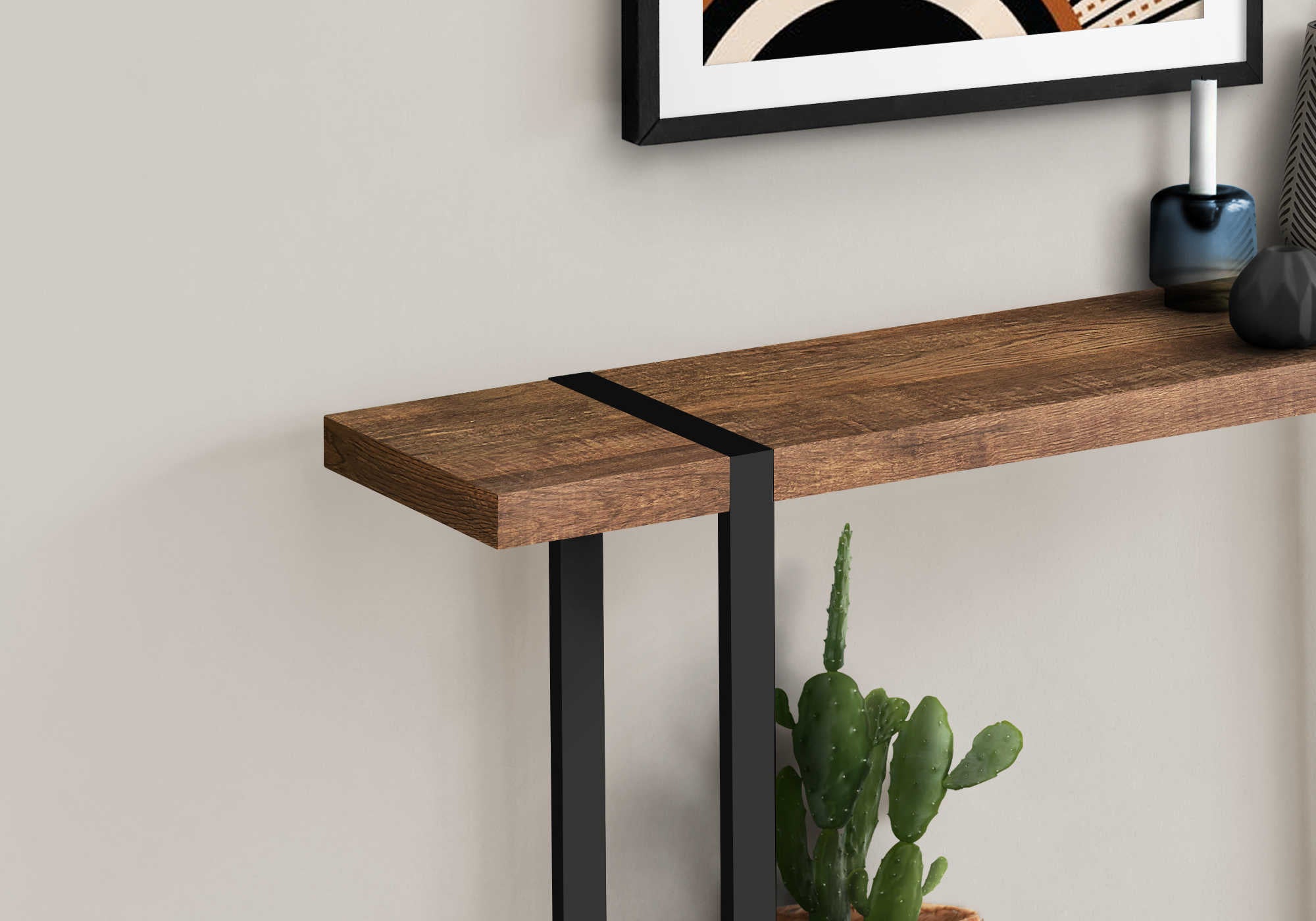 TABLE D'APPOINT - 48"L / ASPECT BOIS RÉCUPÉRÉ BRUN / NOIR