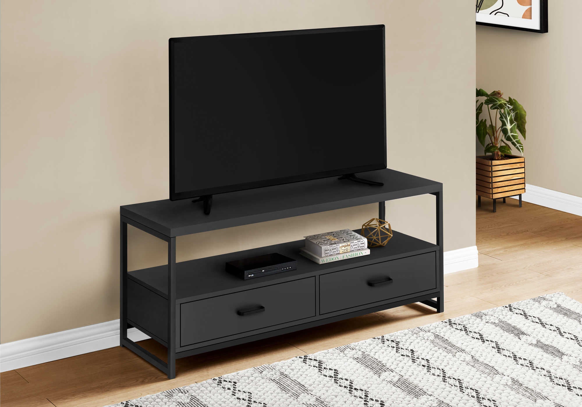 TV STAND - 48"L / BLACK / BLACK METAL