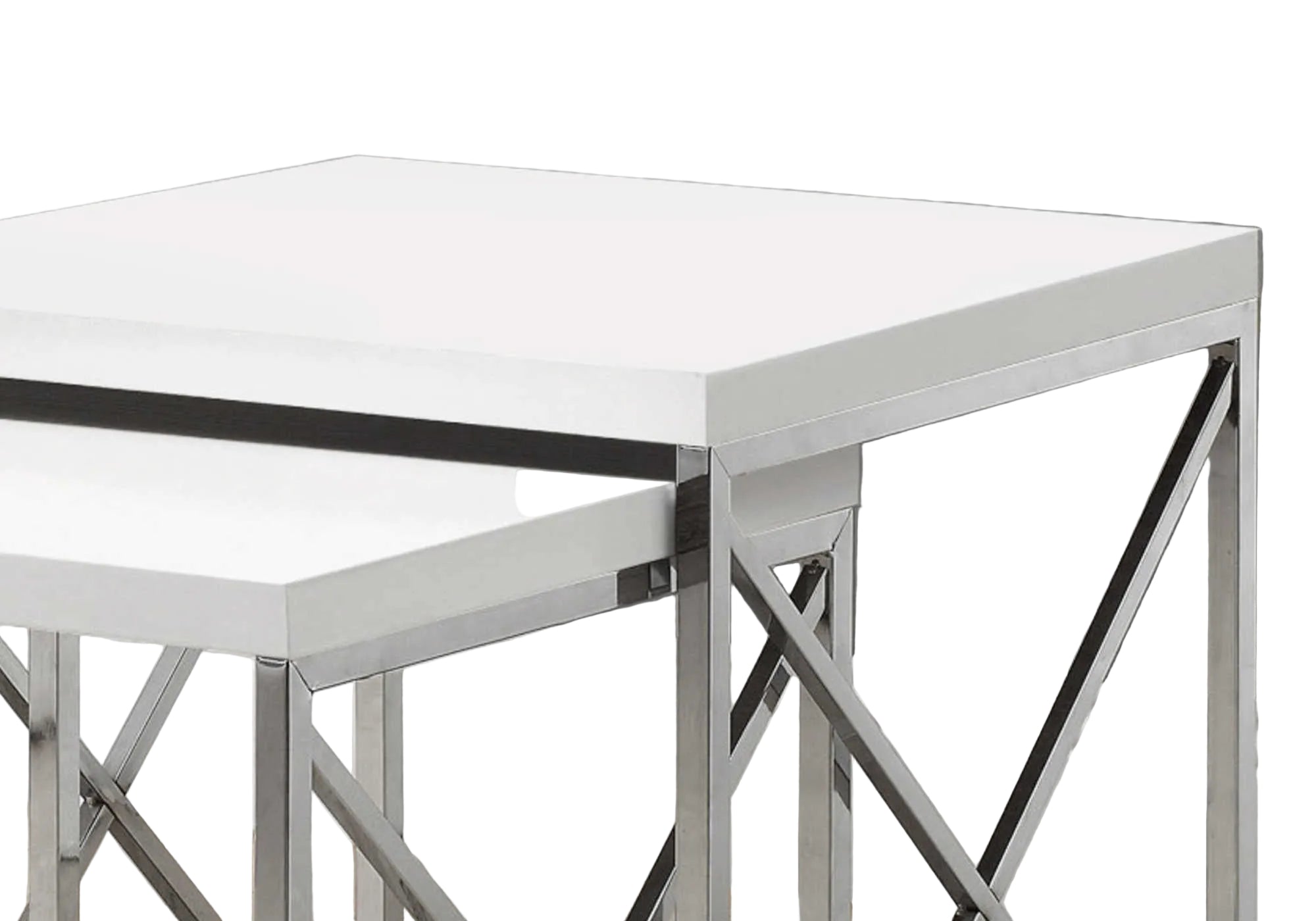 TABLES GIGOGNES - ENSEMBLE 2 PIÈCES / BLANC BRILLANT / MÉTAL CHROMÉ