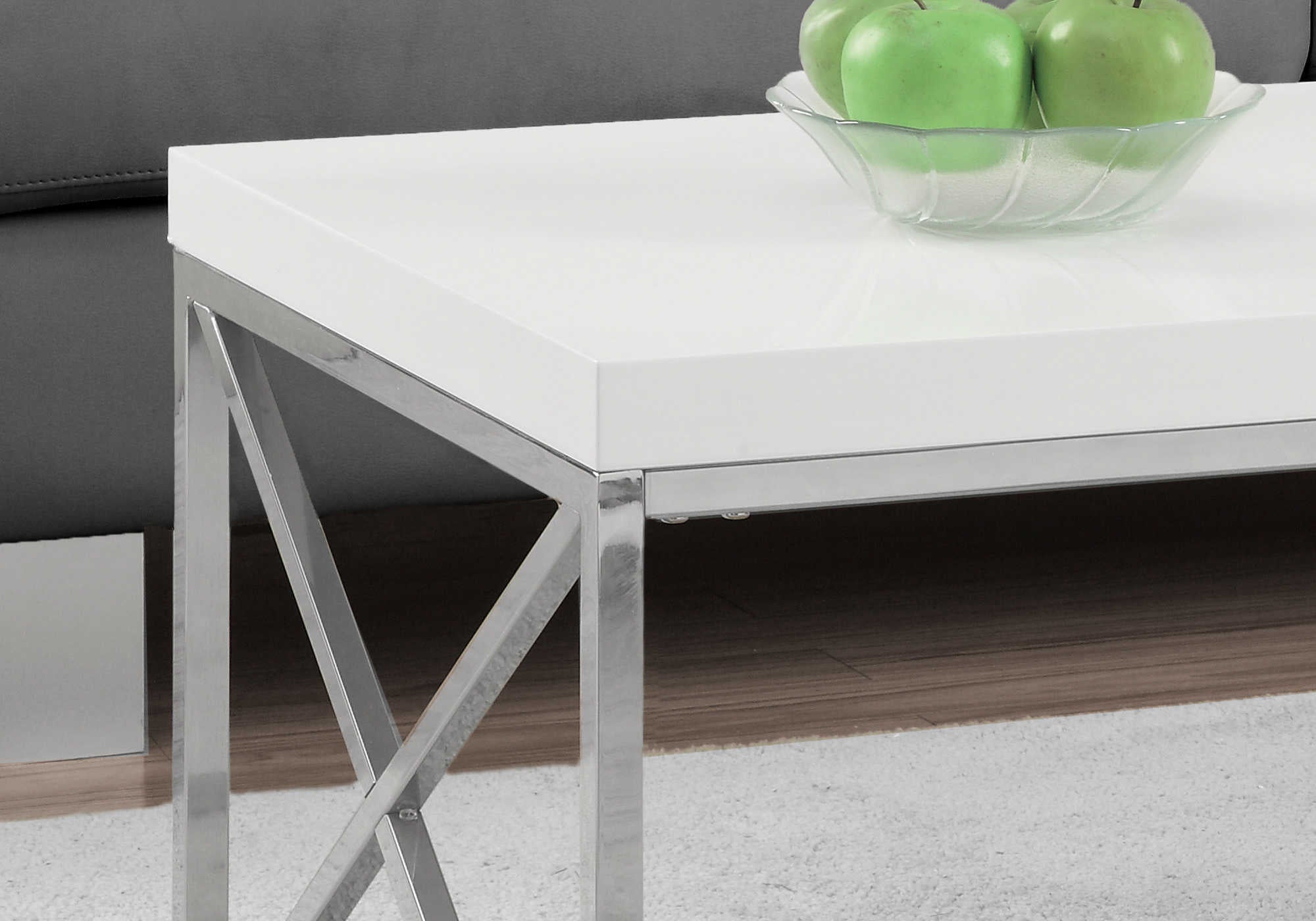 TABLE BASSE - BLANC BRILLANT AVEC MÉTAL CHROMÉ