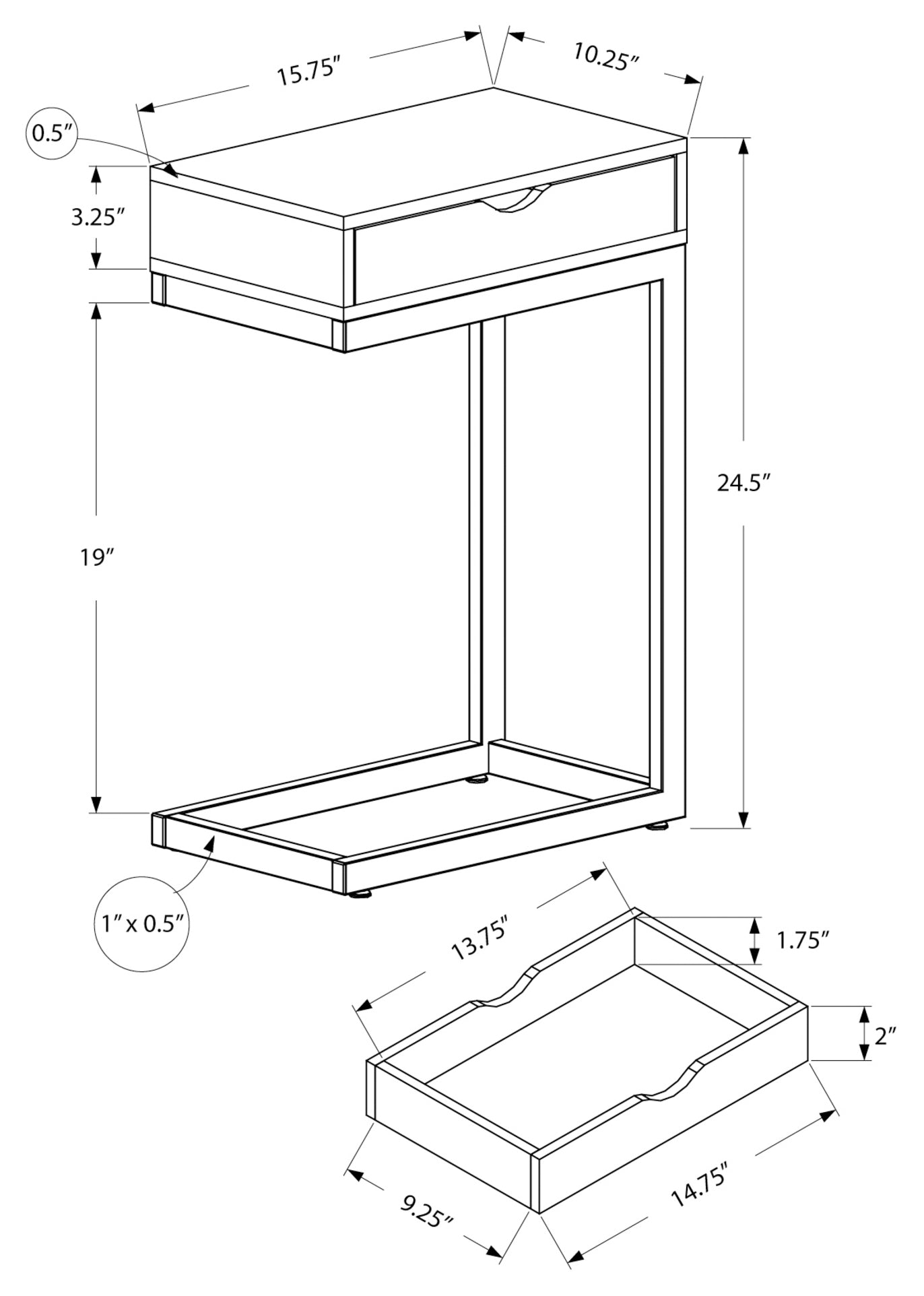 ACCENT TABLE - CHROME METAL / GLOSSY WHITE WITH A DRAWER