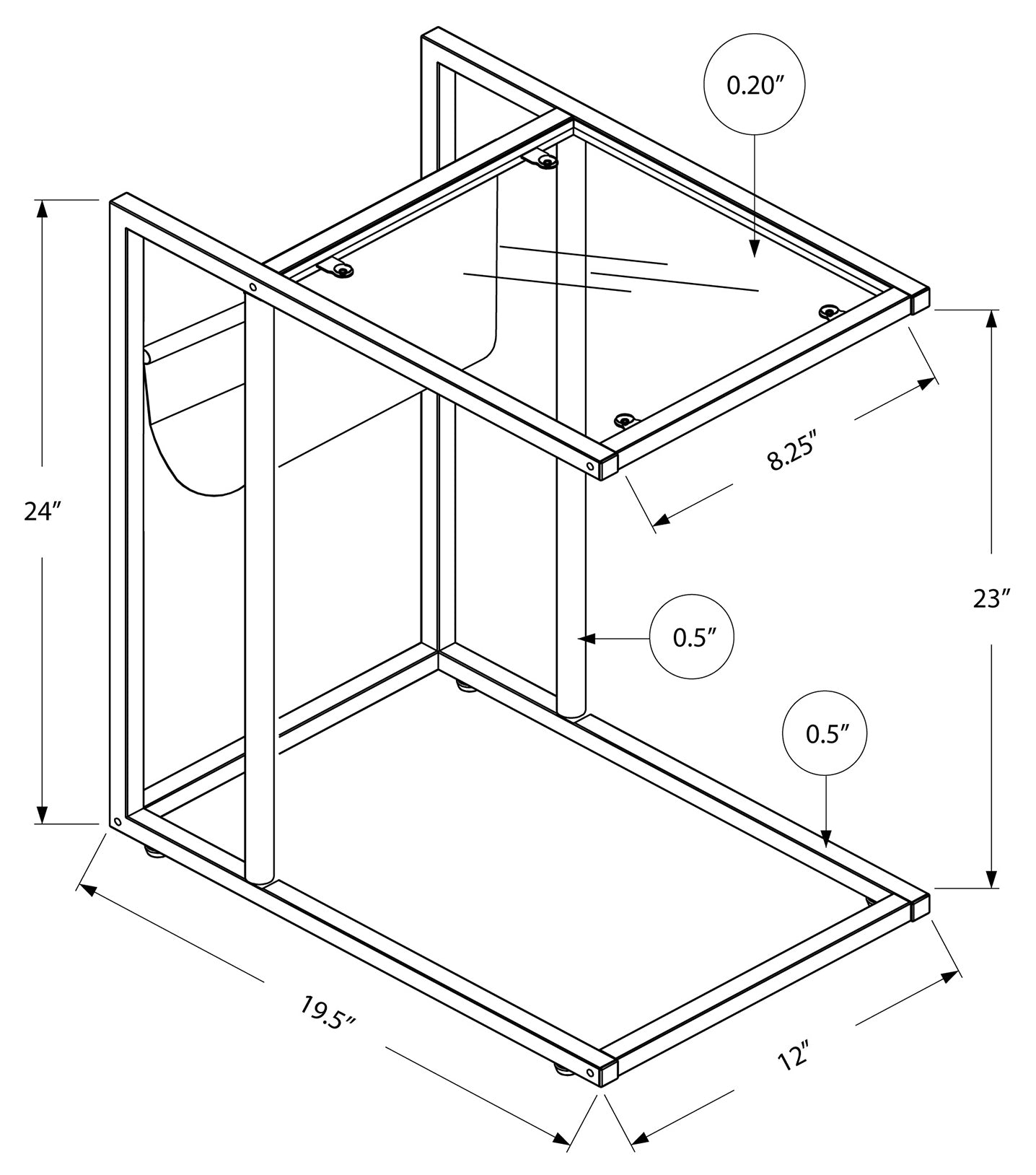 ACCENT TABLE - WHITE / CHROME METAL WITH A MAGAZINE RACK