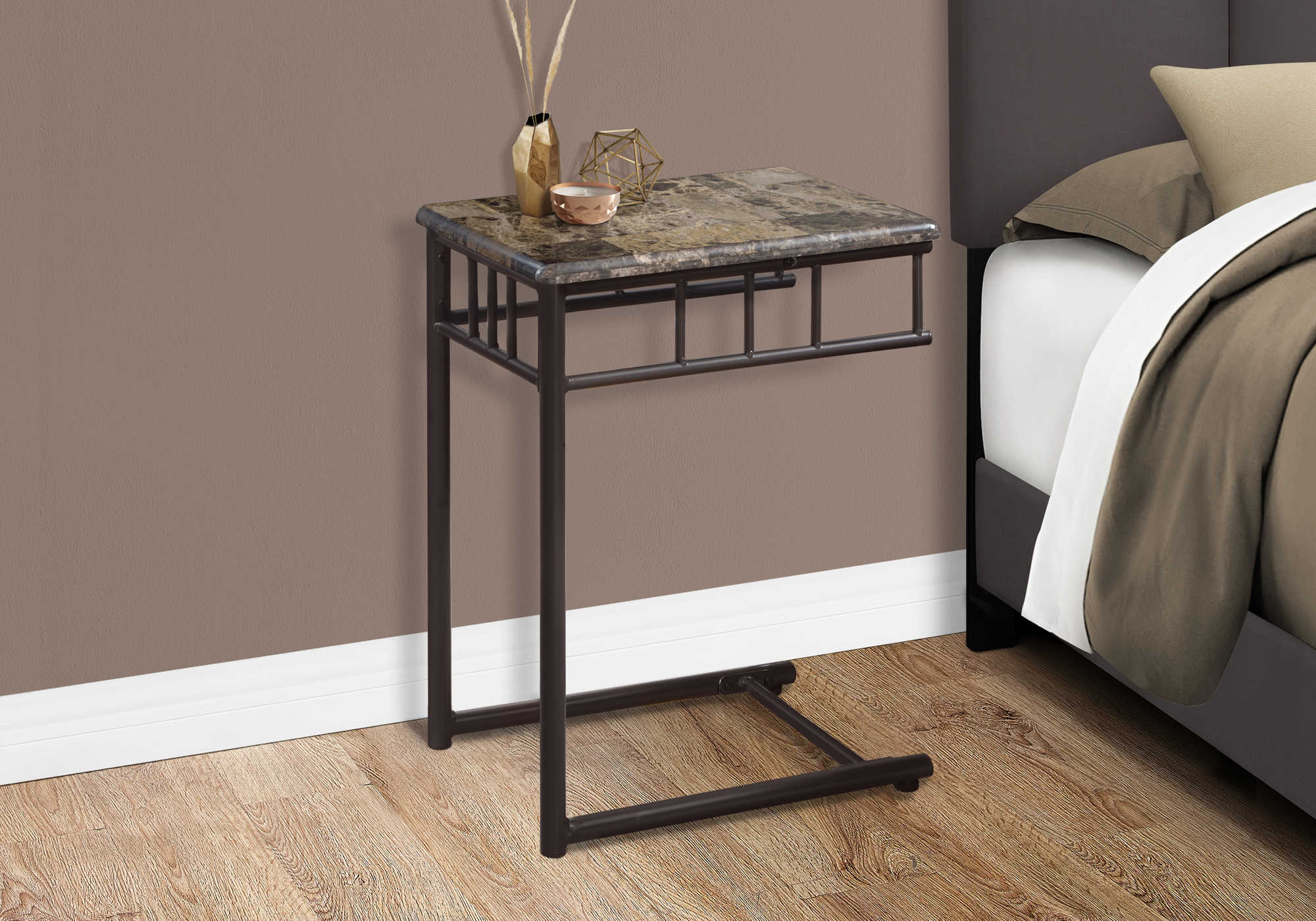 ACCENT TABLE - ESPRESSO MARBLE / BRONZE METAL