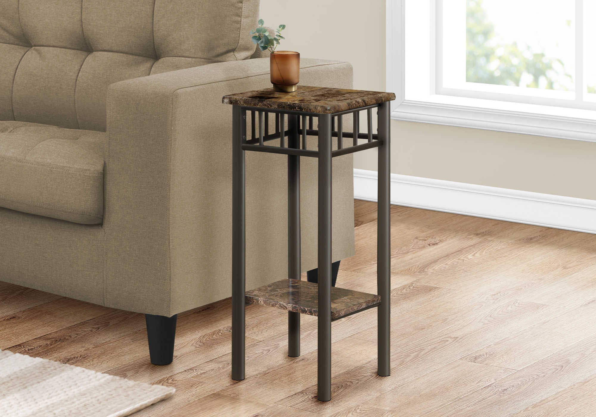 ACCENT TABLE - ESPRESSO MARBLE / BRONZE METAL