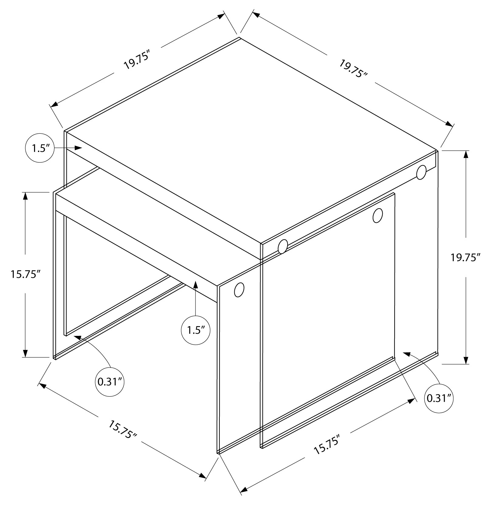 NESTING TABLE - 2PCS SET / DARK TAUPE / TEMPERED GLASS