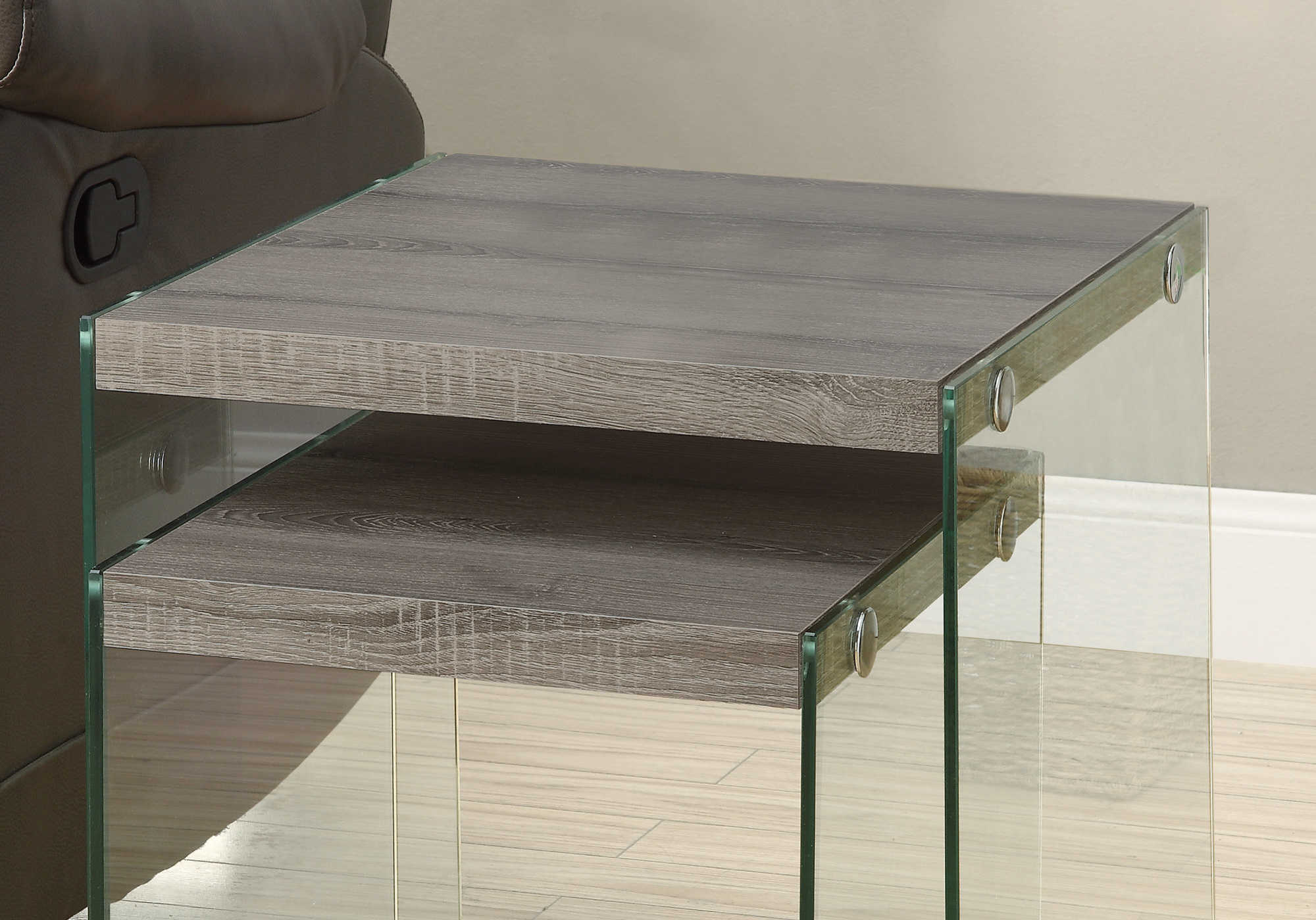 NESTING TABLE - 2PCS SET / DARK TAUPE / TEMPERED GLASS