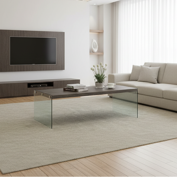 COFFEE TABLE - DARK TAUPE WITH TEMPERED GLASS