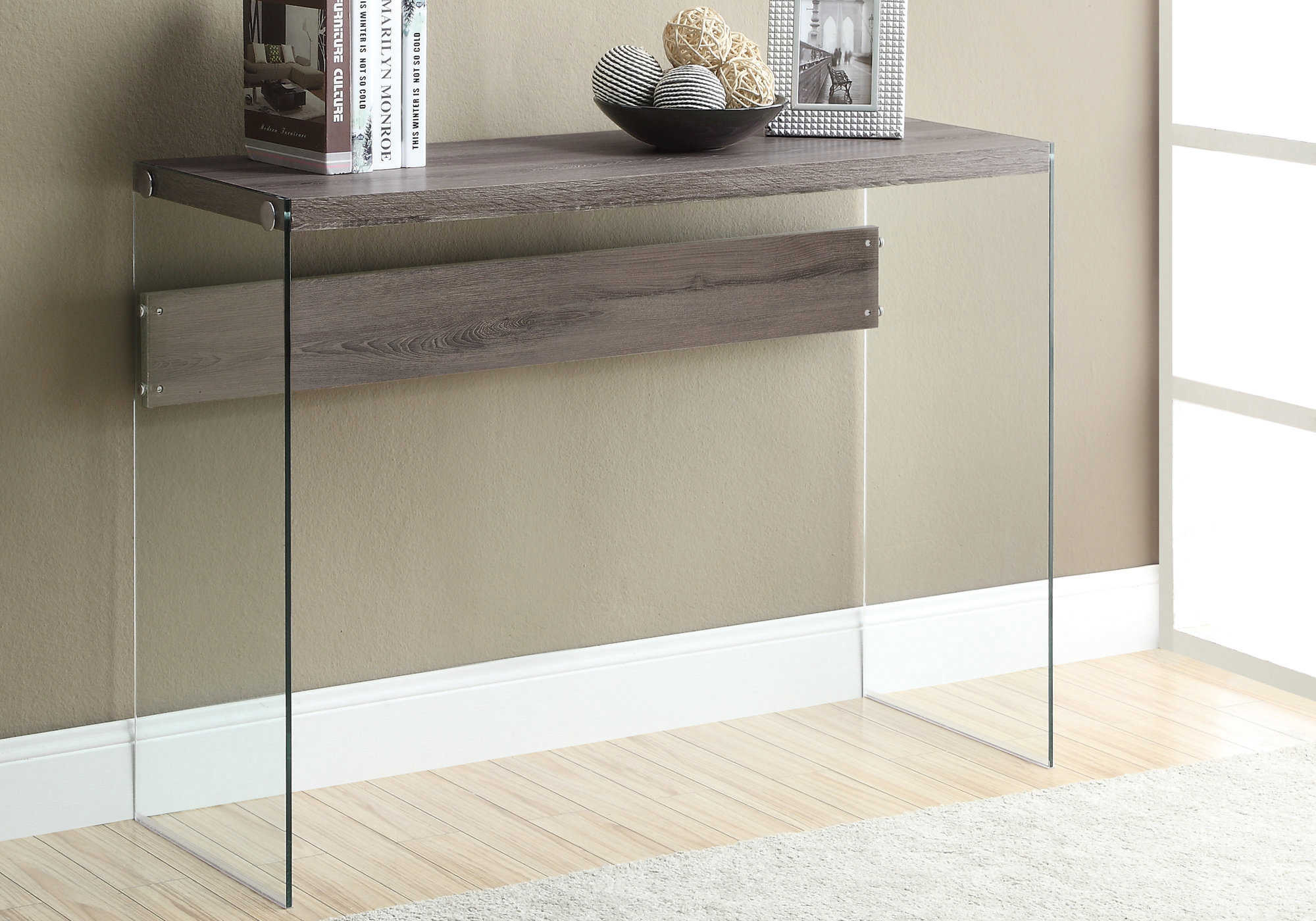 TABLE D'APPOINT - 44"L / TAUPE FONCÉ / VERRE TREMPÉ
