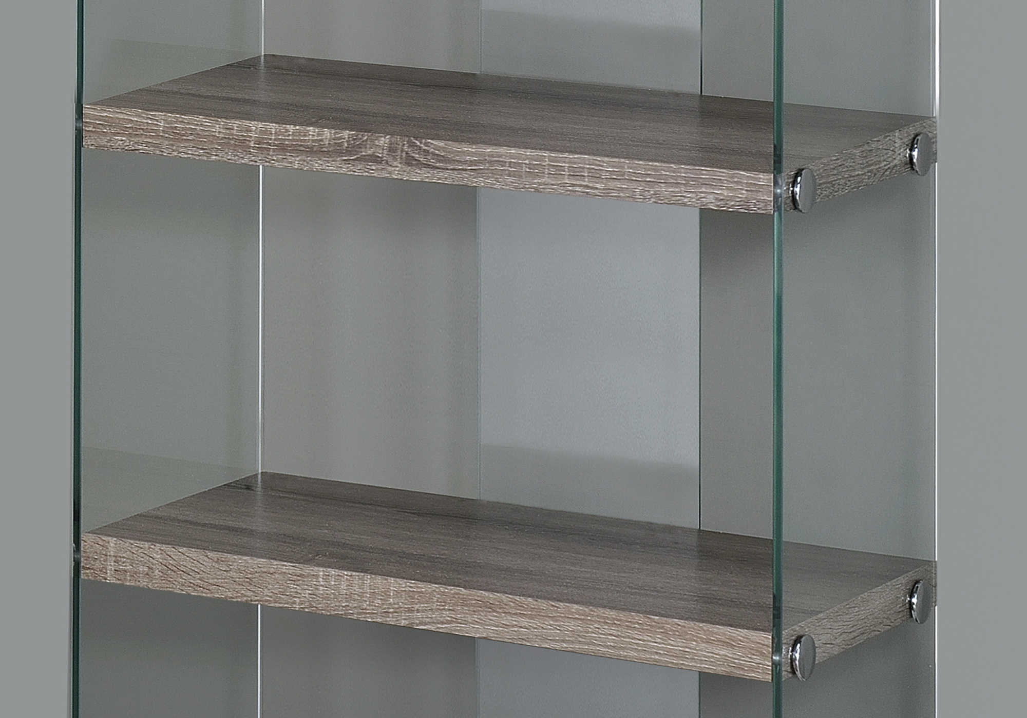 BOOKCASE - 60"H / DARK TAUPE WITH TEMPERED GLASS