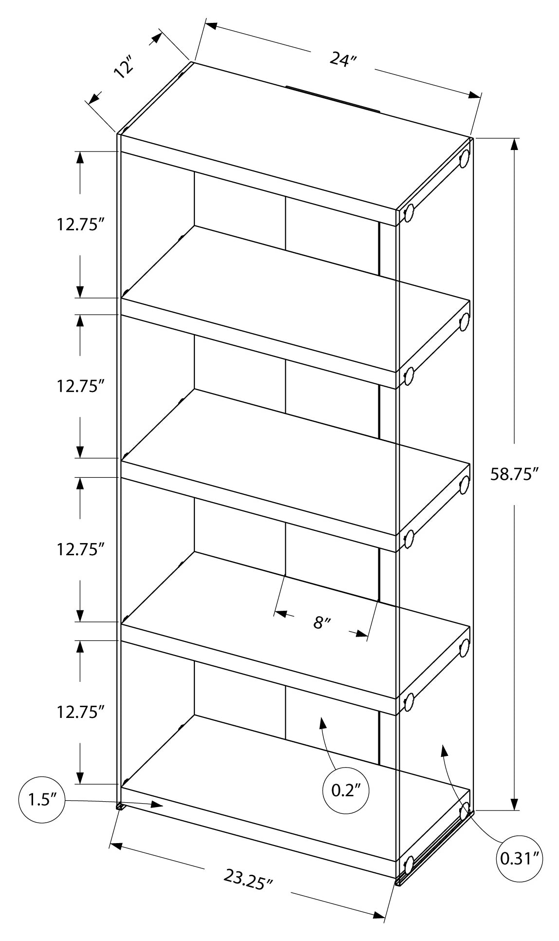 BOOKCASE - 60"H / DARK TAUPE WITH TEMPERED GLASS