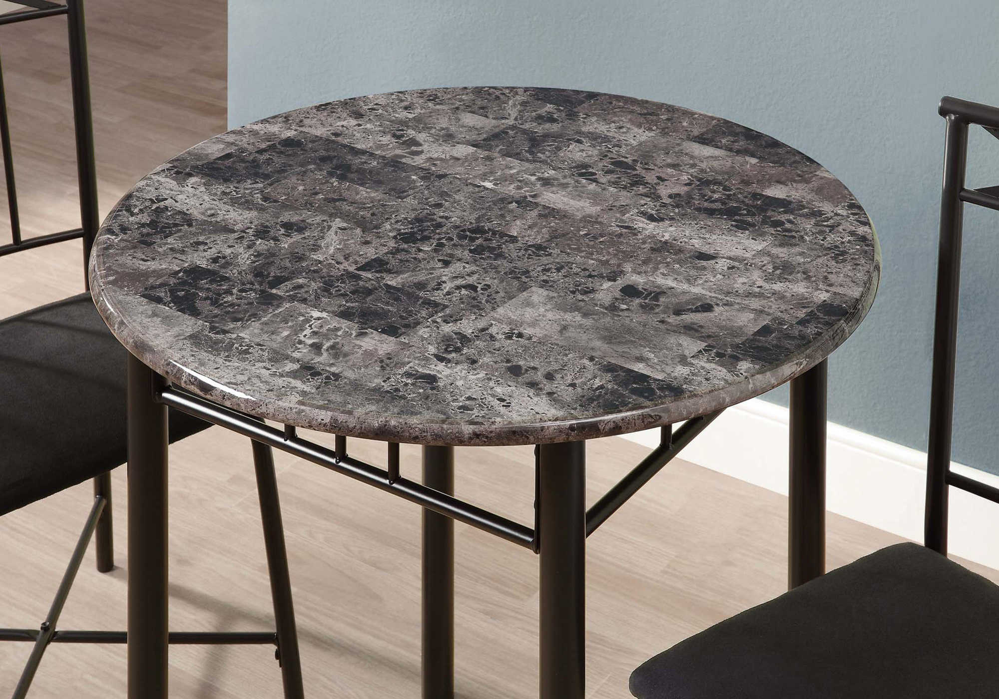 ENSEMBLE DE SALLE À MANGER - ENSEMBLE 3 PIÈCES / MARBRE GRIS / MÉTAL ANTHRACITE