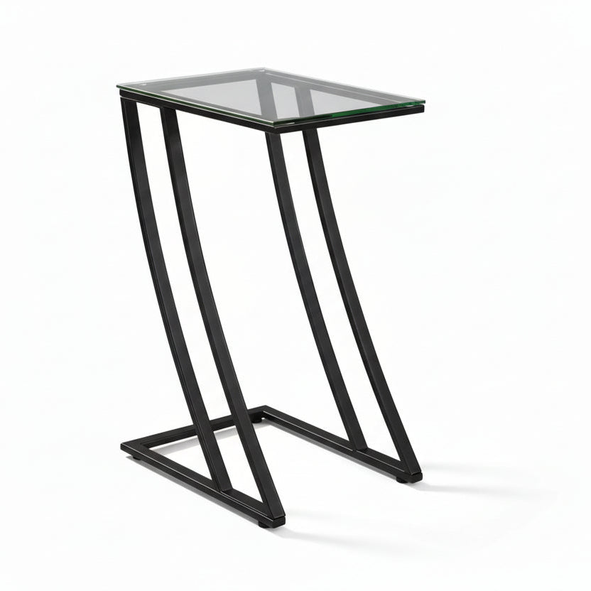 TABLE D'APPOINT - MÉTAL NOIR AVEC VERRE TREMPÉ
