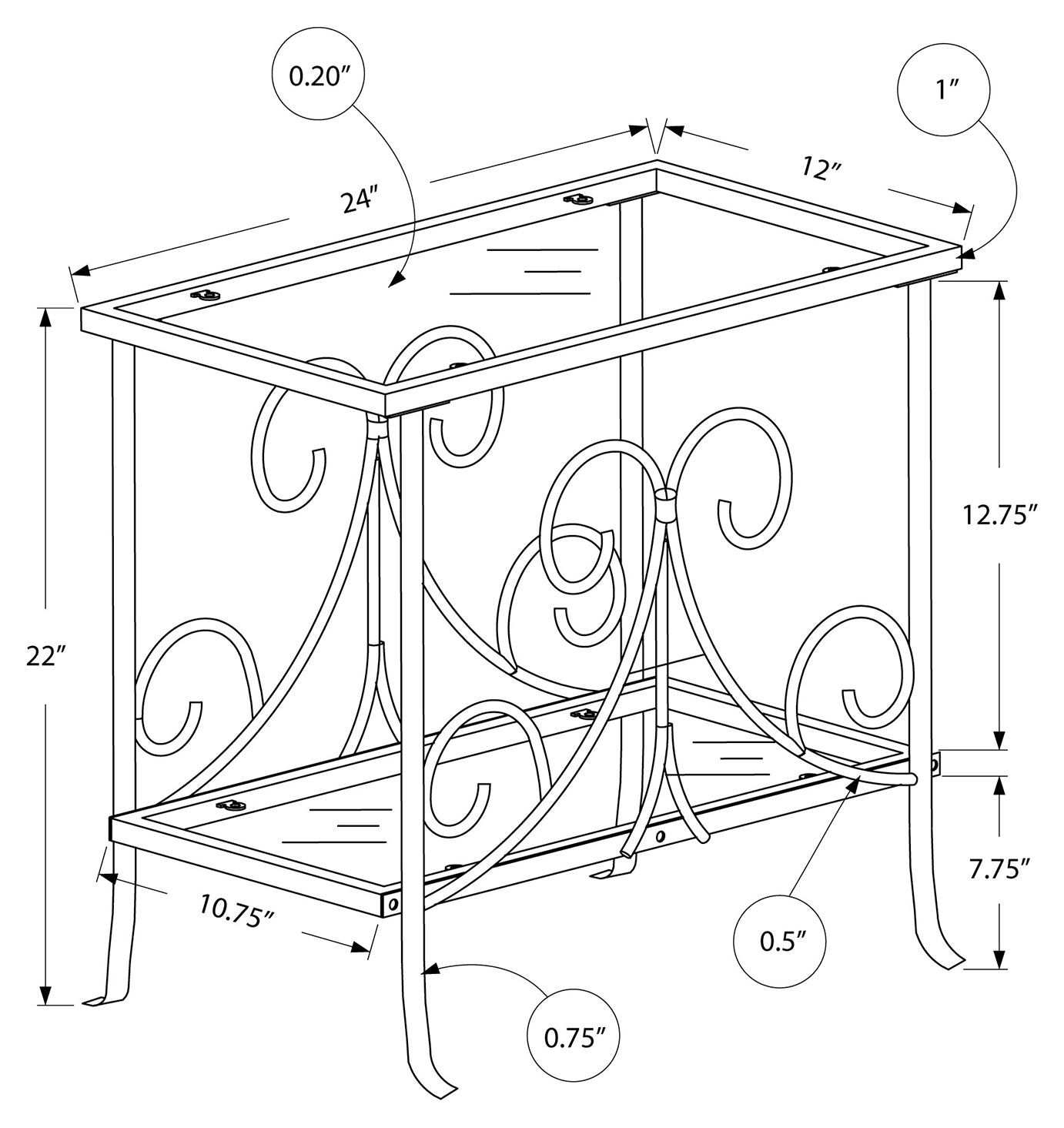 ACCENT TABLE - WHITE METAL WITH TEMPERED GLASS