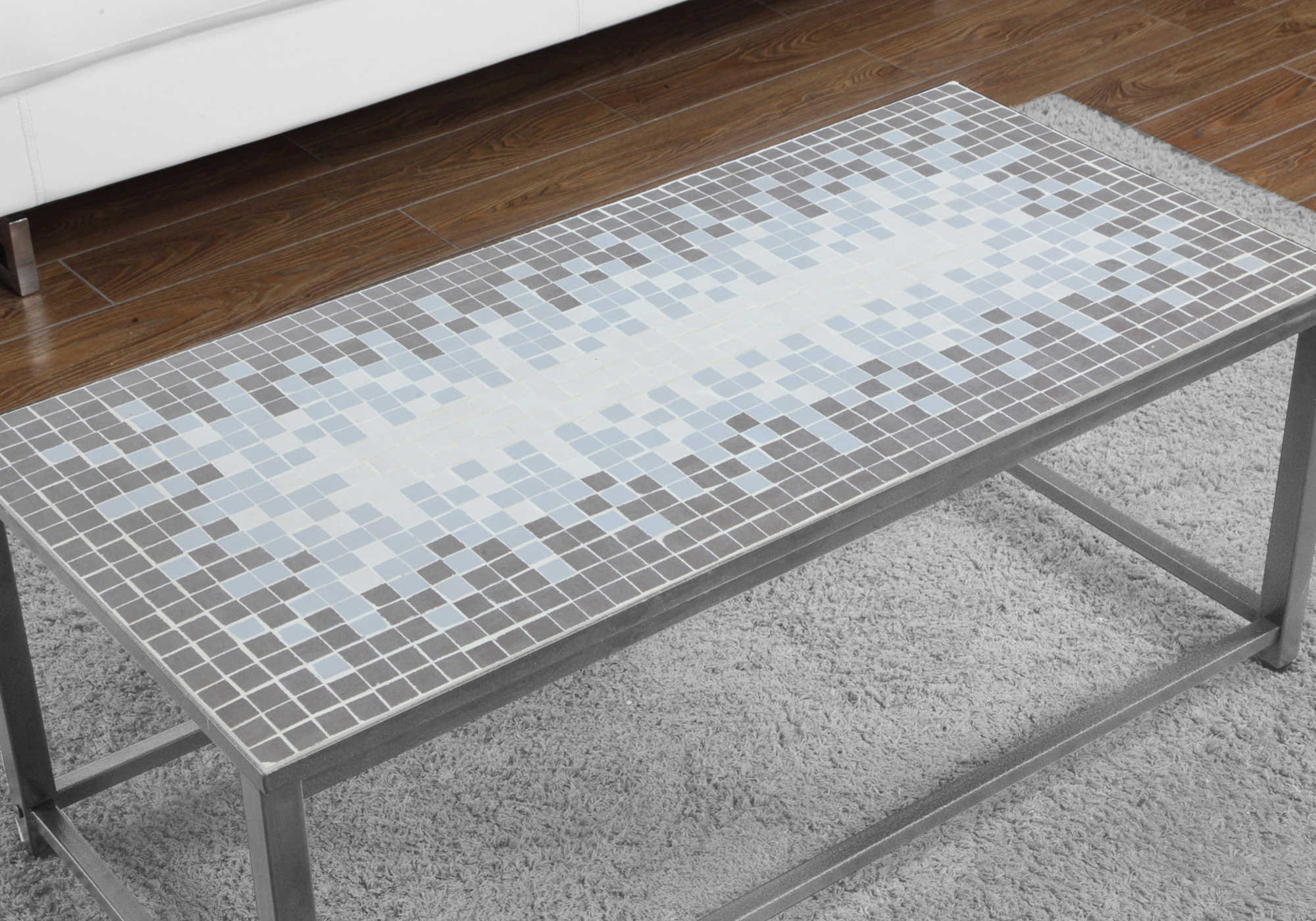 COFFEE TABLE - GREY / BLUE TILE TOP / HAMMERED SILVER