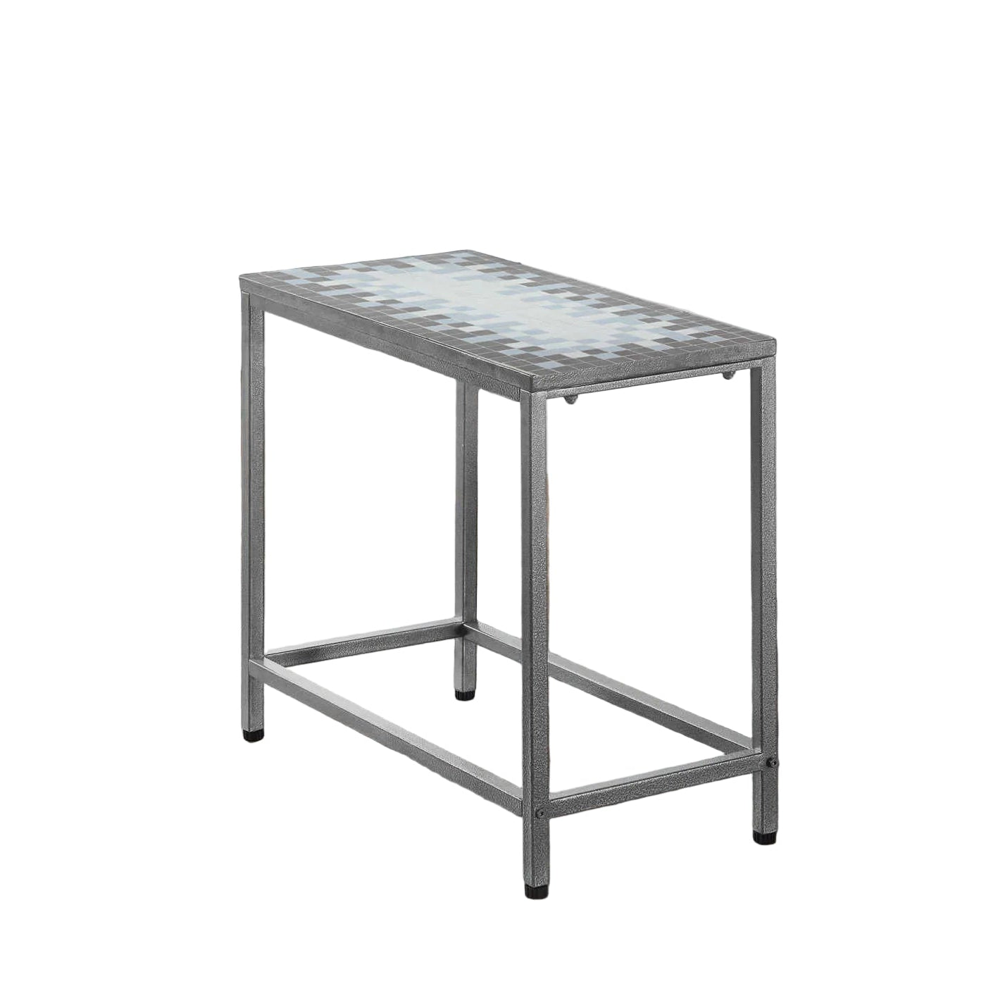 TABLE D'APPOINT - PLATEAU EN CARREAUX GRIS / BLEU / ARGENT MARTELÉ