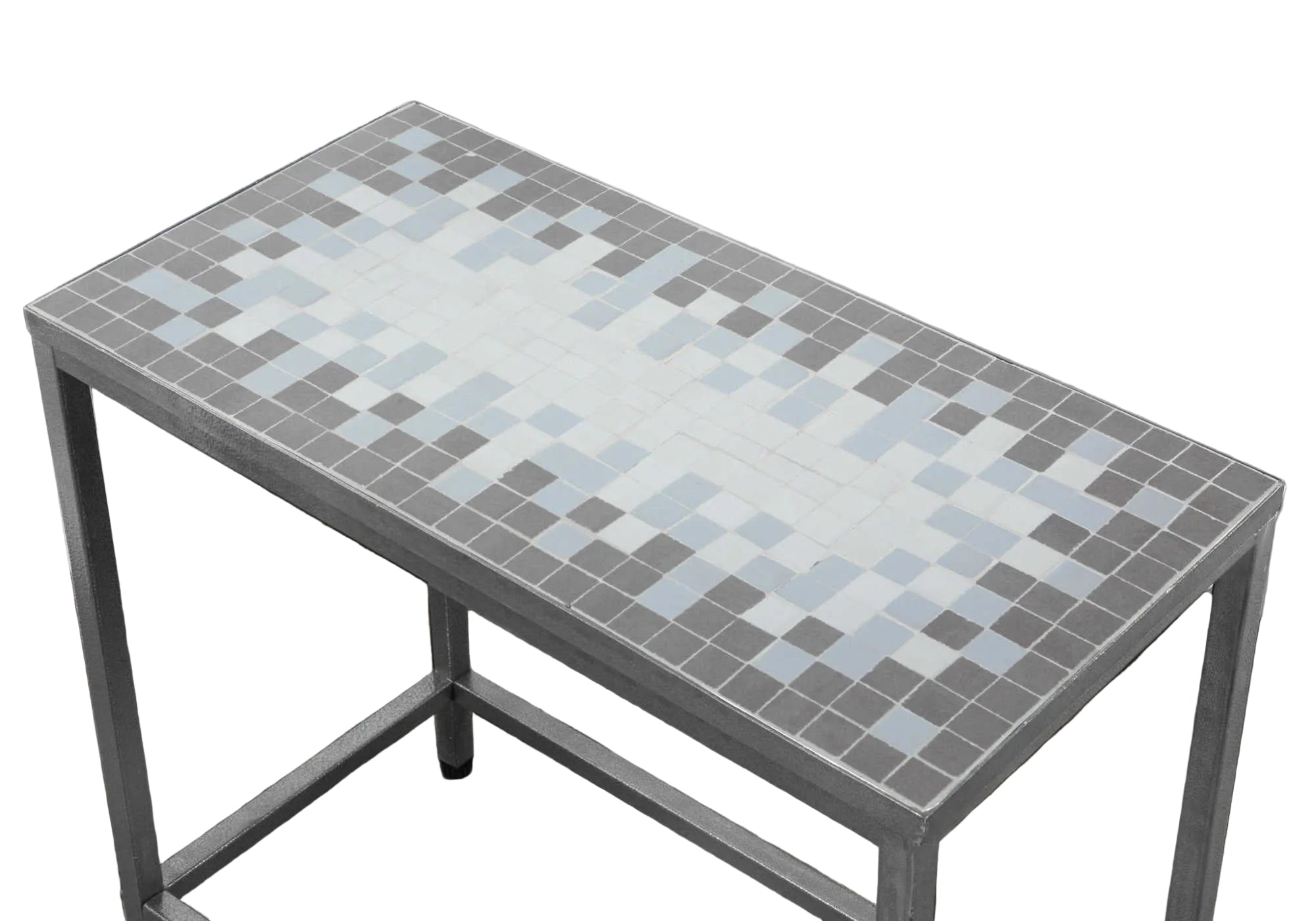 ACCENT TABLE - GREY / BLUE TILE TOP / HAMMERED SILVER
