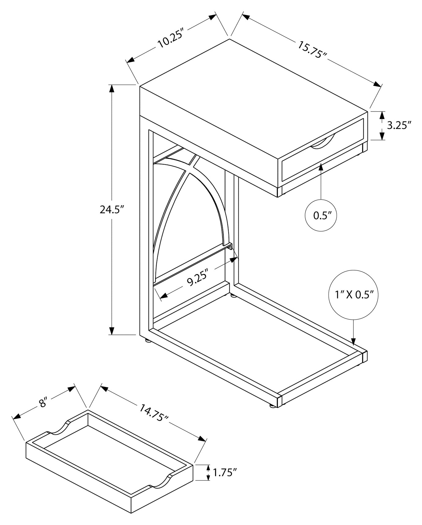 ACCENT TABLE - CHROME METAL / GLOSSY WHITE WITH A DRAWER