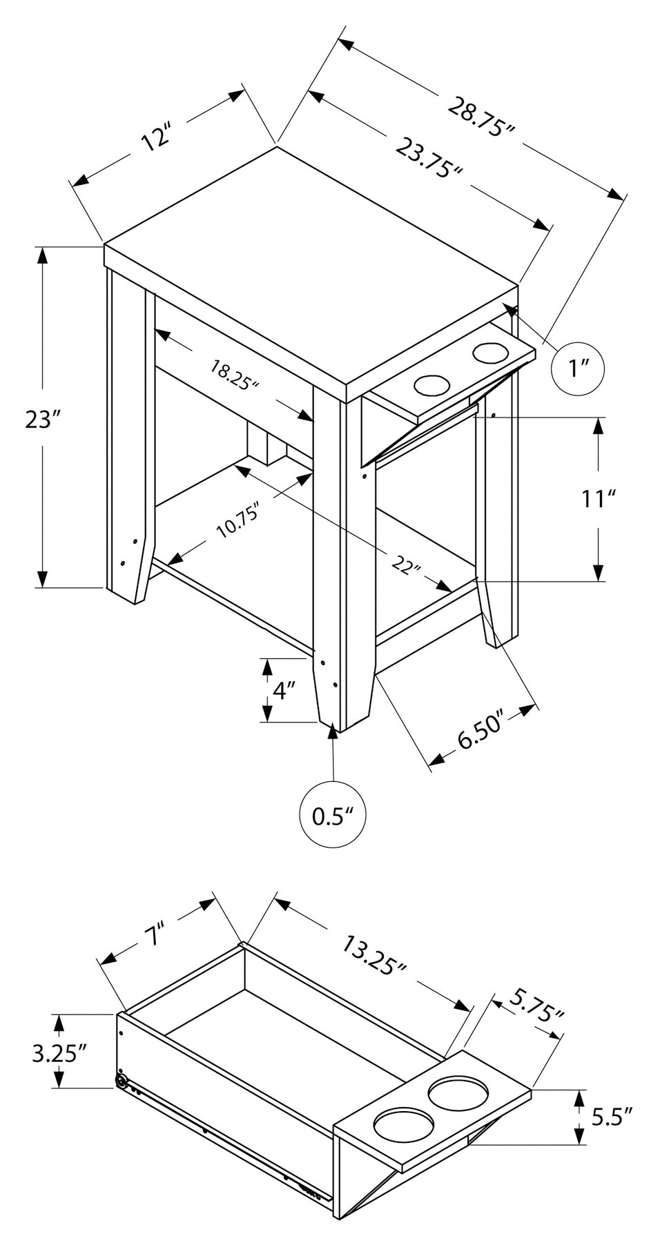 ACCENT TABLE - 23"H / ESPRESSO WITH A GLASS HOLDER