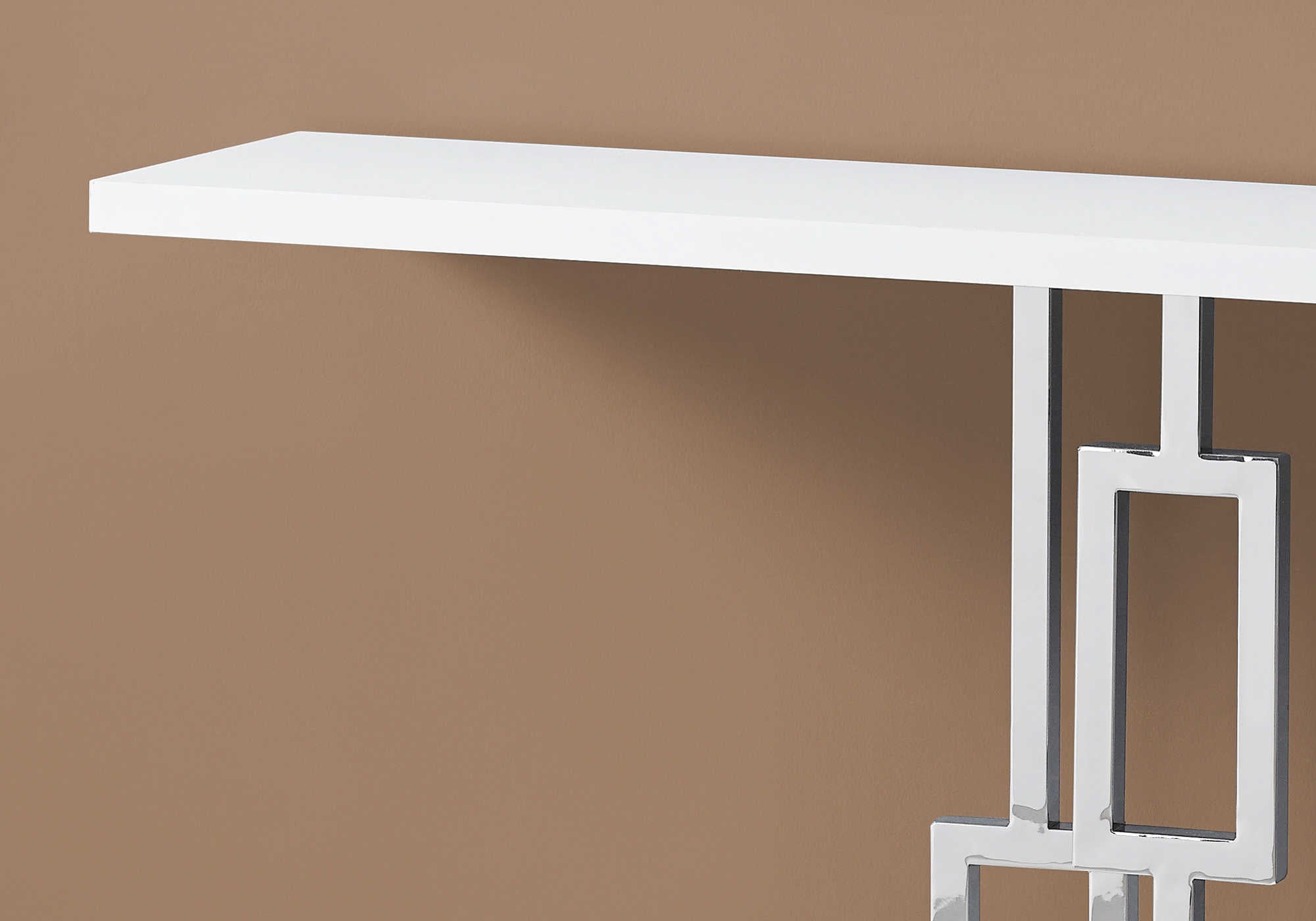 TABLE D'APPOINT - 48"L / BLANC BRILLANT / MÉTAL CHROME