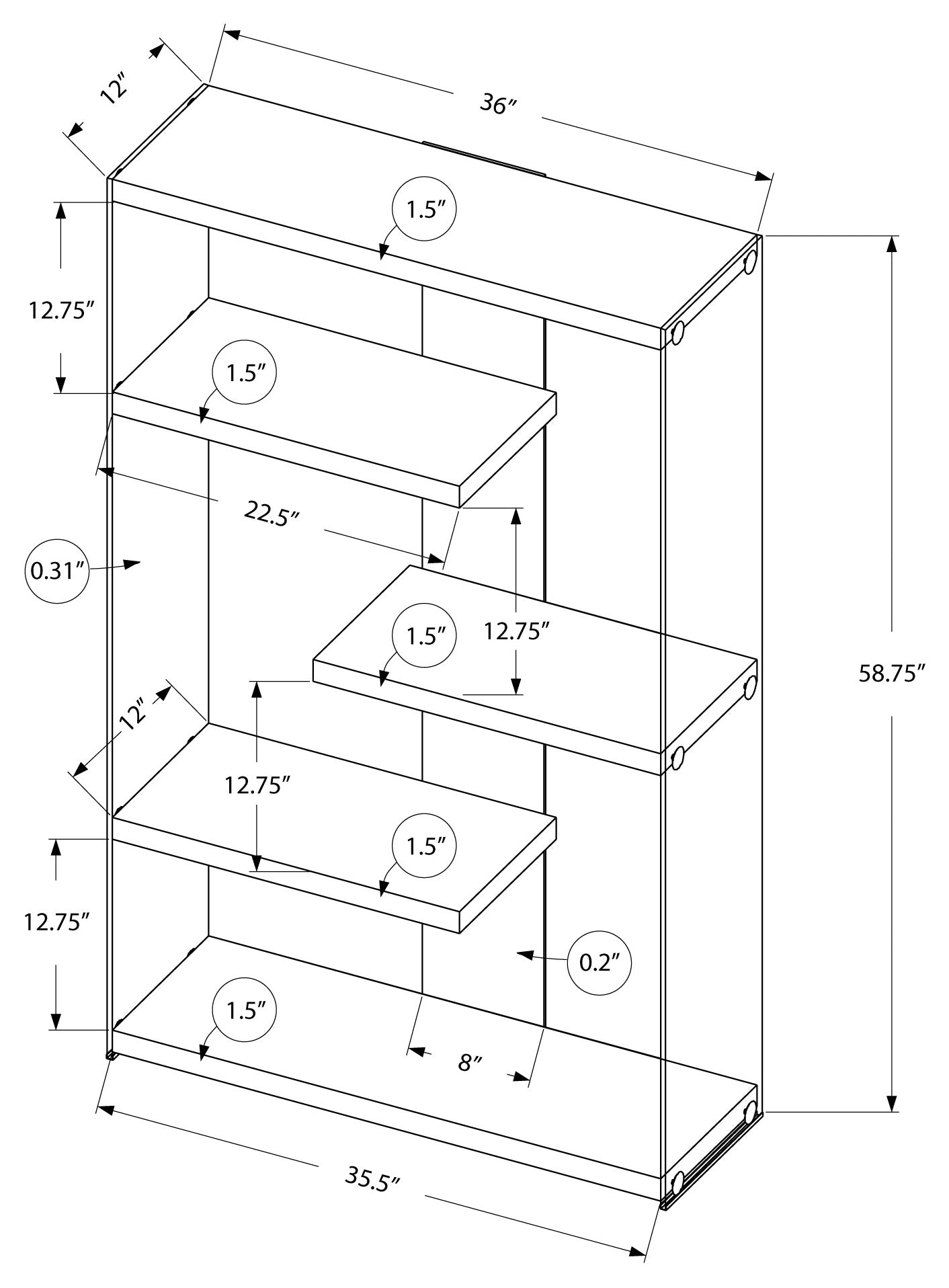 BOOKCASE - 60"H / GLOSSY WHITE WITH TEMPERED GLASS