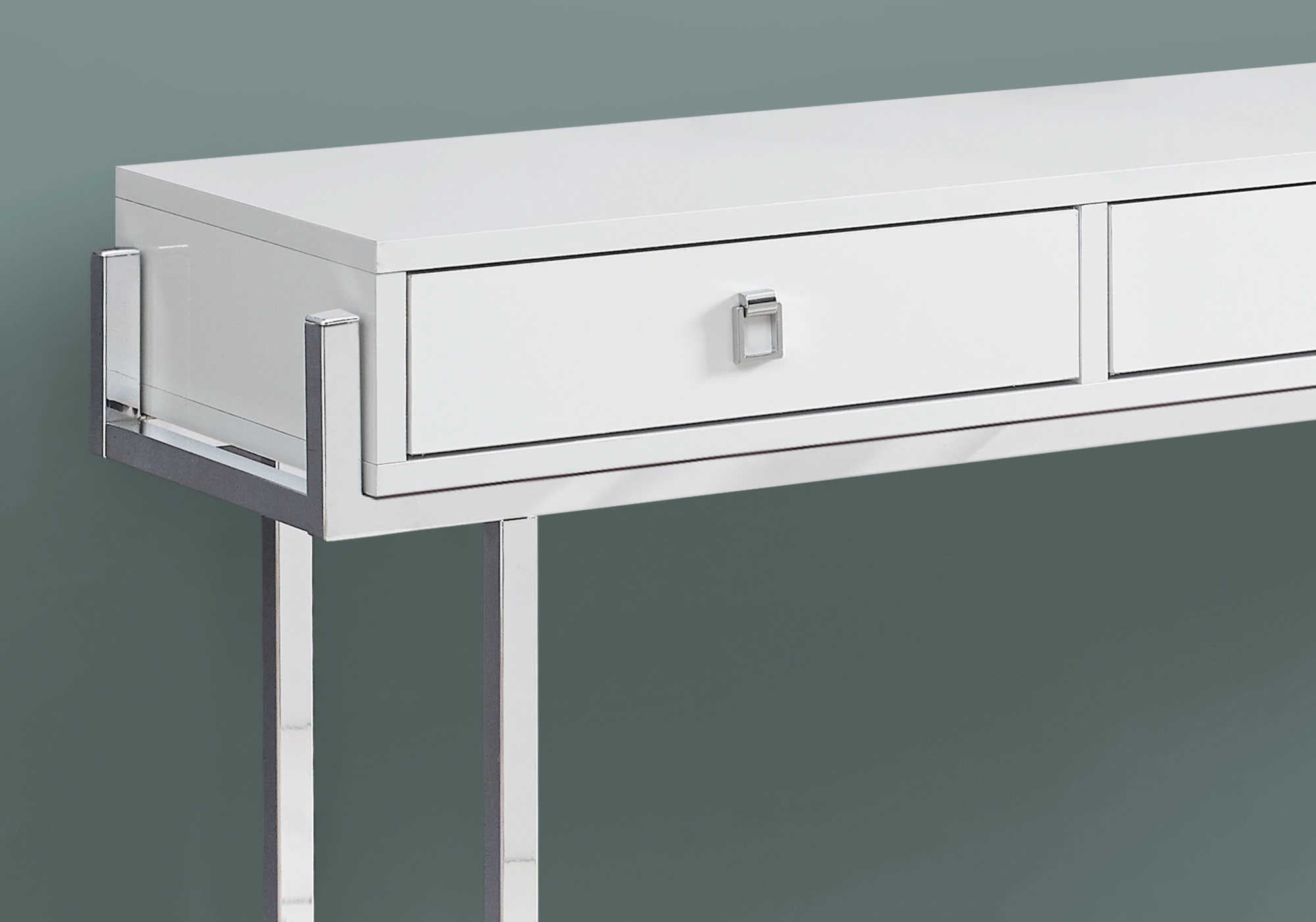 TABLE D'APPOINT - 48"L / BLANC BRILLANT / MÉTAL CHROME