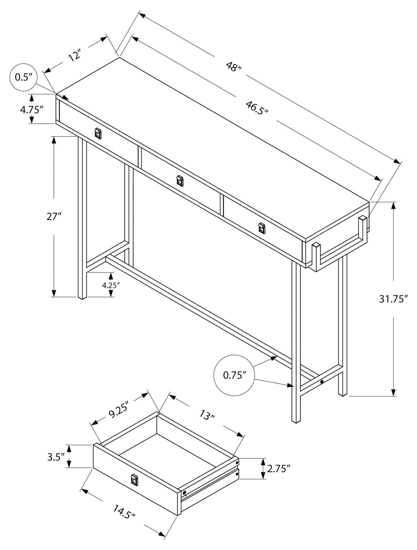 TABLE D'APPOINT - 48"L / BLANC BRILLANT / MÉTAL CHROME