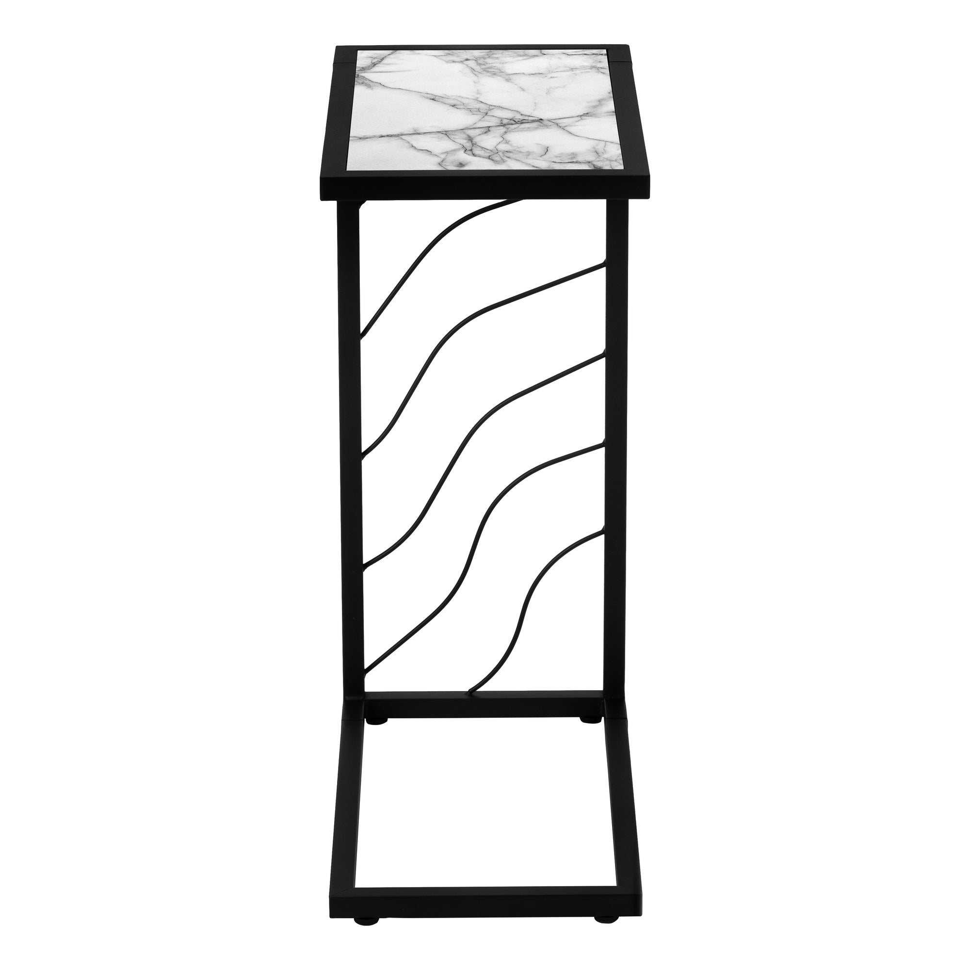 ACCENT TABLE - 25"H / WHITE MARBLE-LOOK / BLACK METAL