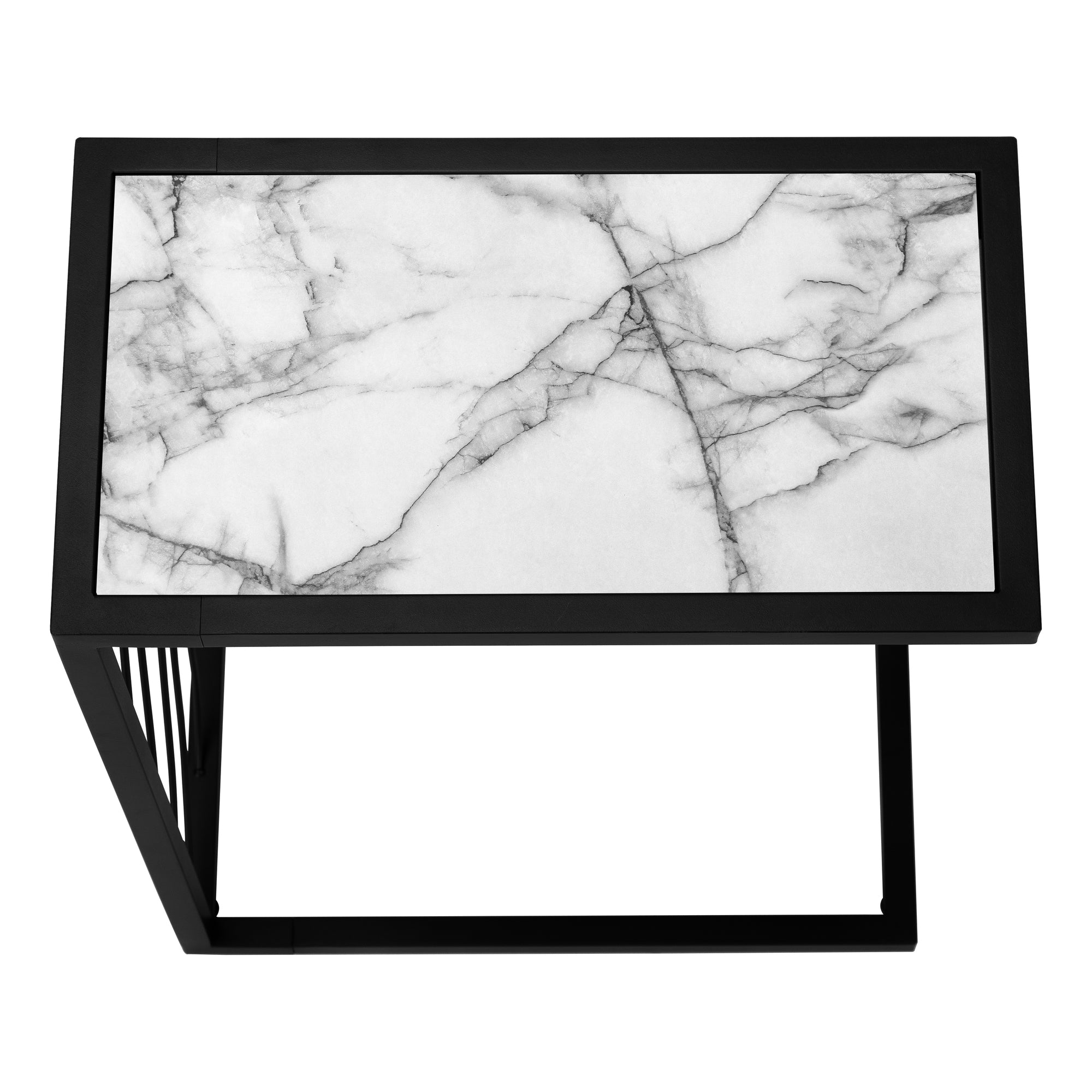 ACCENT TABLE - 25"H / WHITE MARBLE-LOOK / BLACK METAL