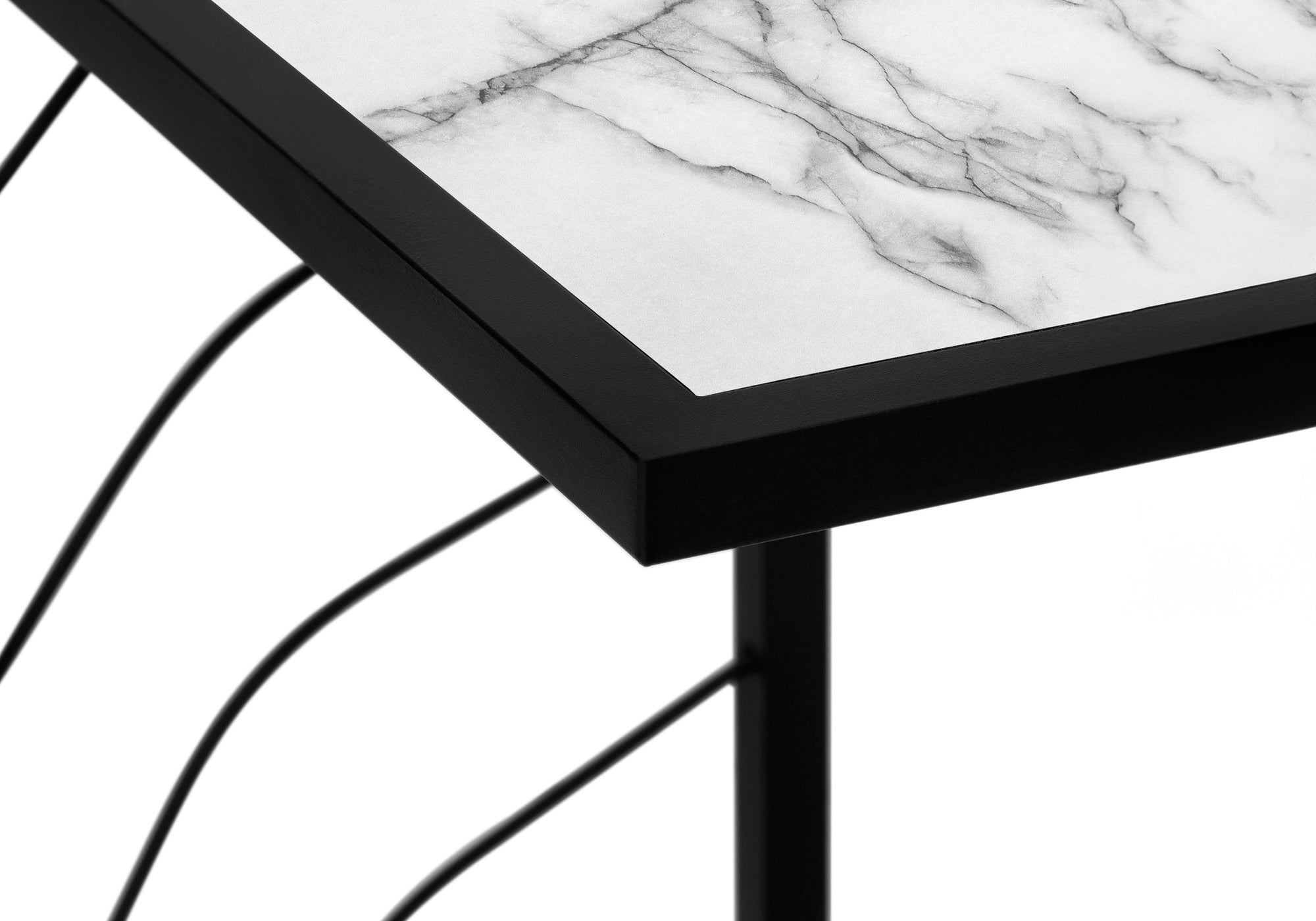 ACCENT TABLE - 25"H / WHITE MARBLE-LOOK / BLACK METAL