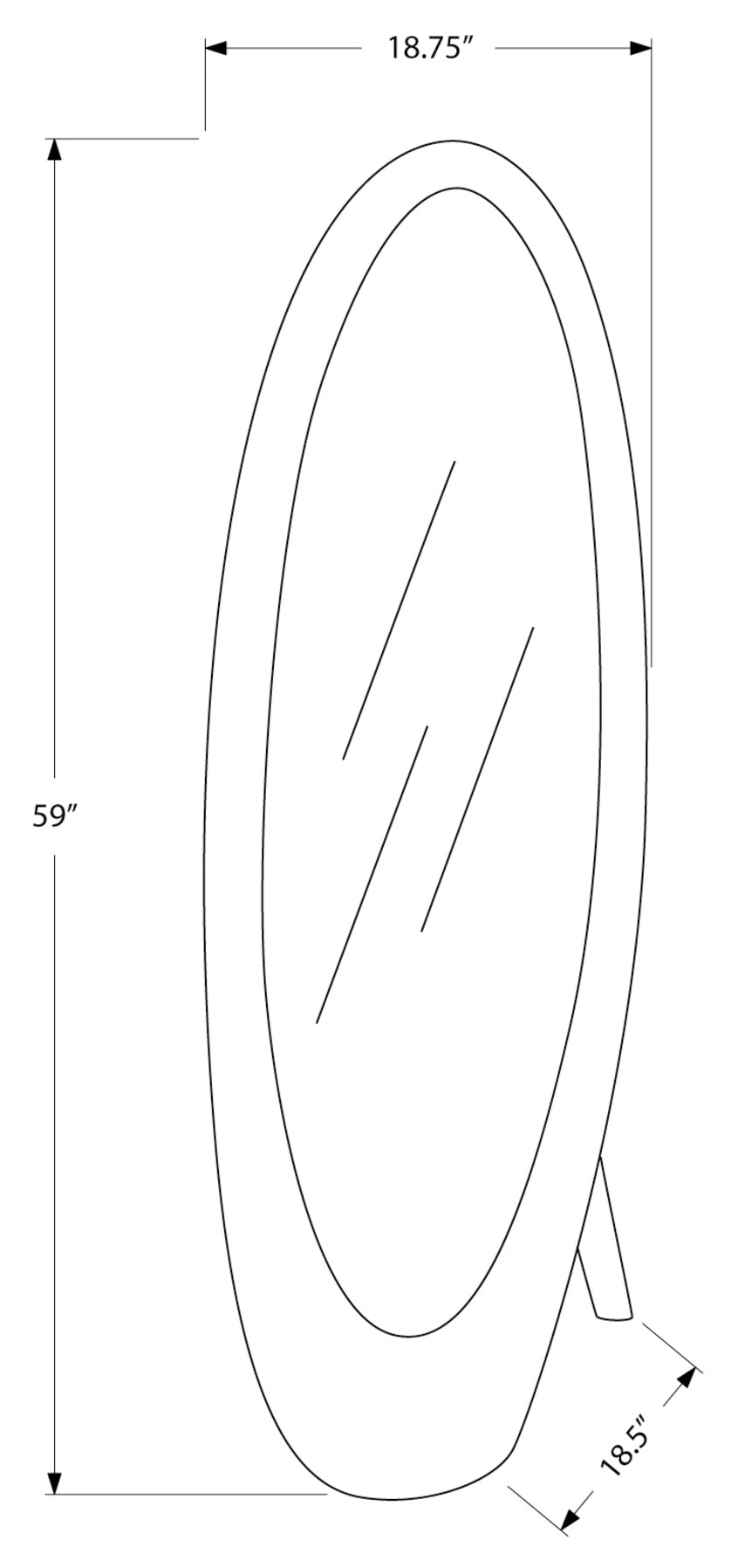 MIROIR - 59"H / CADRE OVALE CONTEMPORAIN GRIS