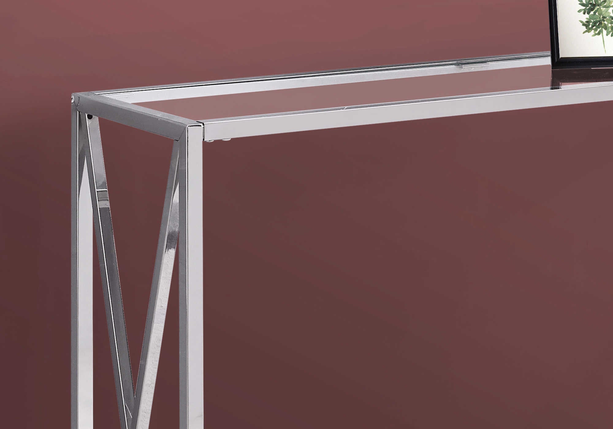 TABLE D'APPOINT - 42"L / MÉTAL CHROMÉ AVEC VERRE TREMPÉ