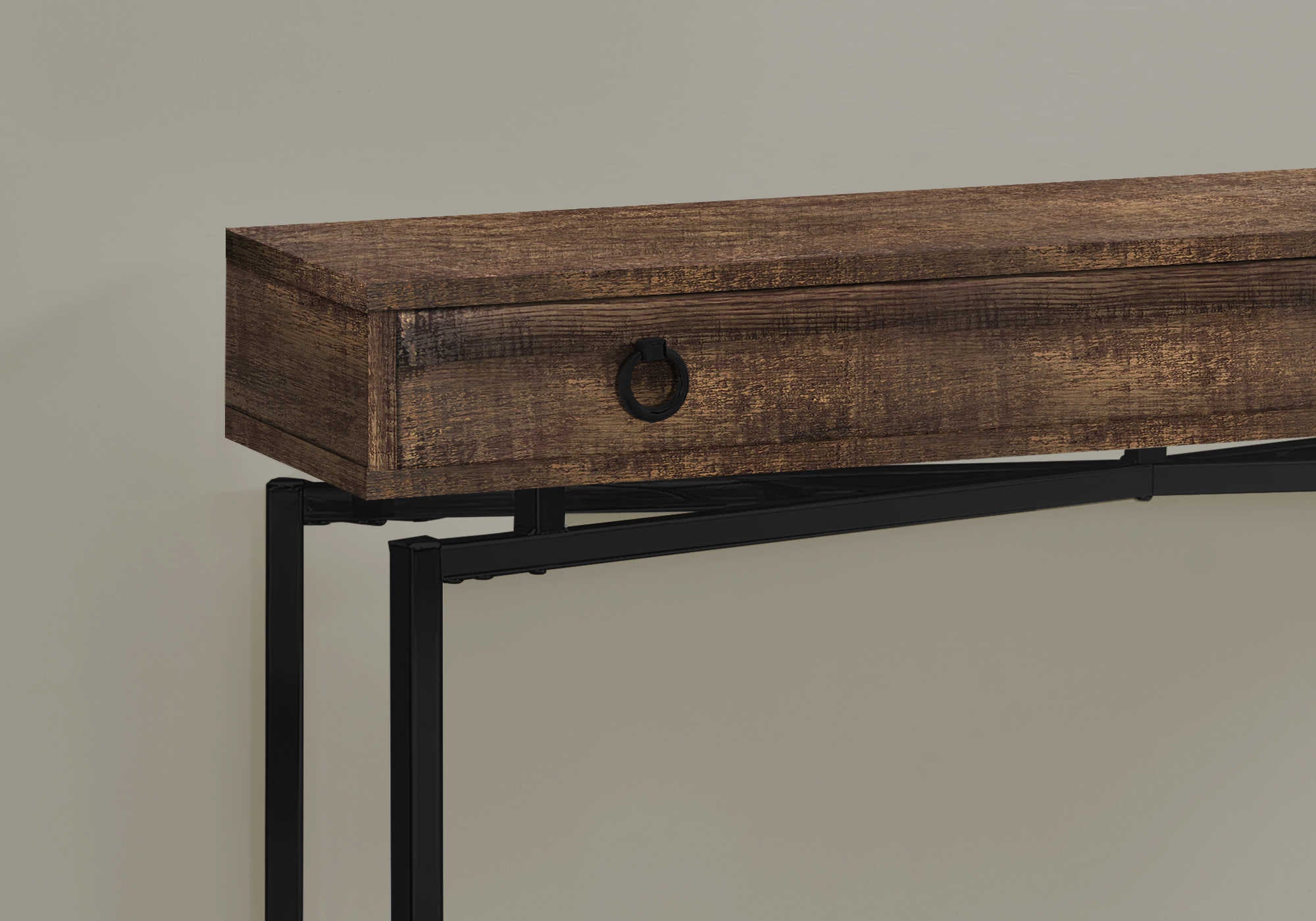 TABLE D'APPOINT - 42"L / BOIS RÉCUPÉRÉ BRUN / CONSOLE NOIRE