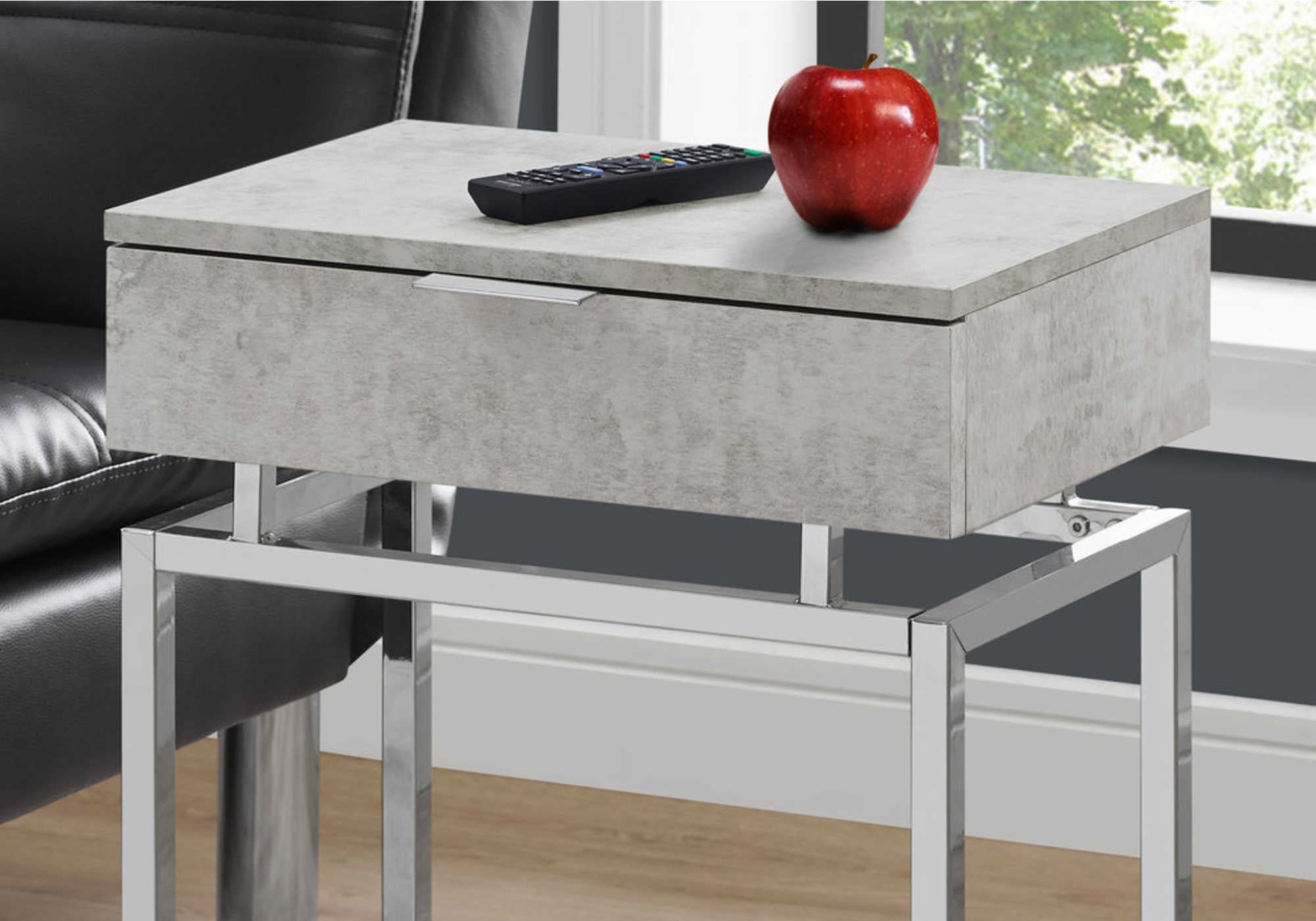 ACCENT TABLE - 24"H / GREY CEMENT / CHROME METAL