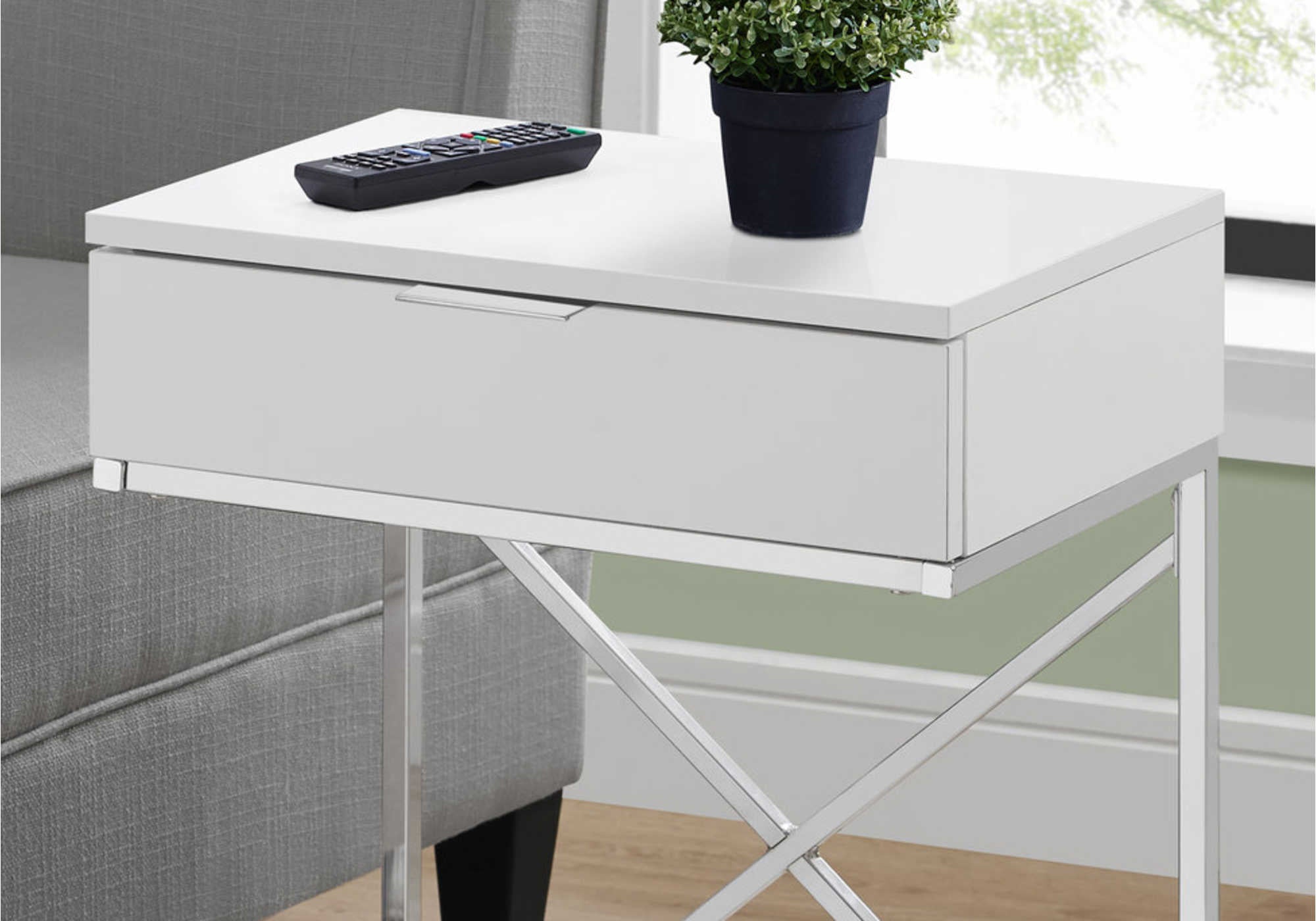 ACCENT TABLE - 24"H / GLOSSY WHITE / CHROME METAL