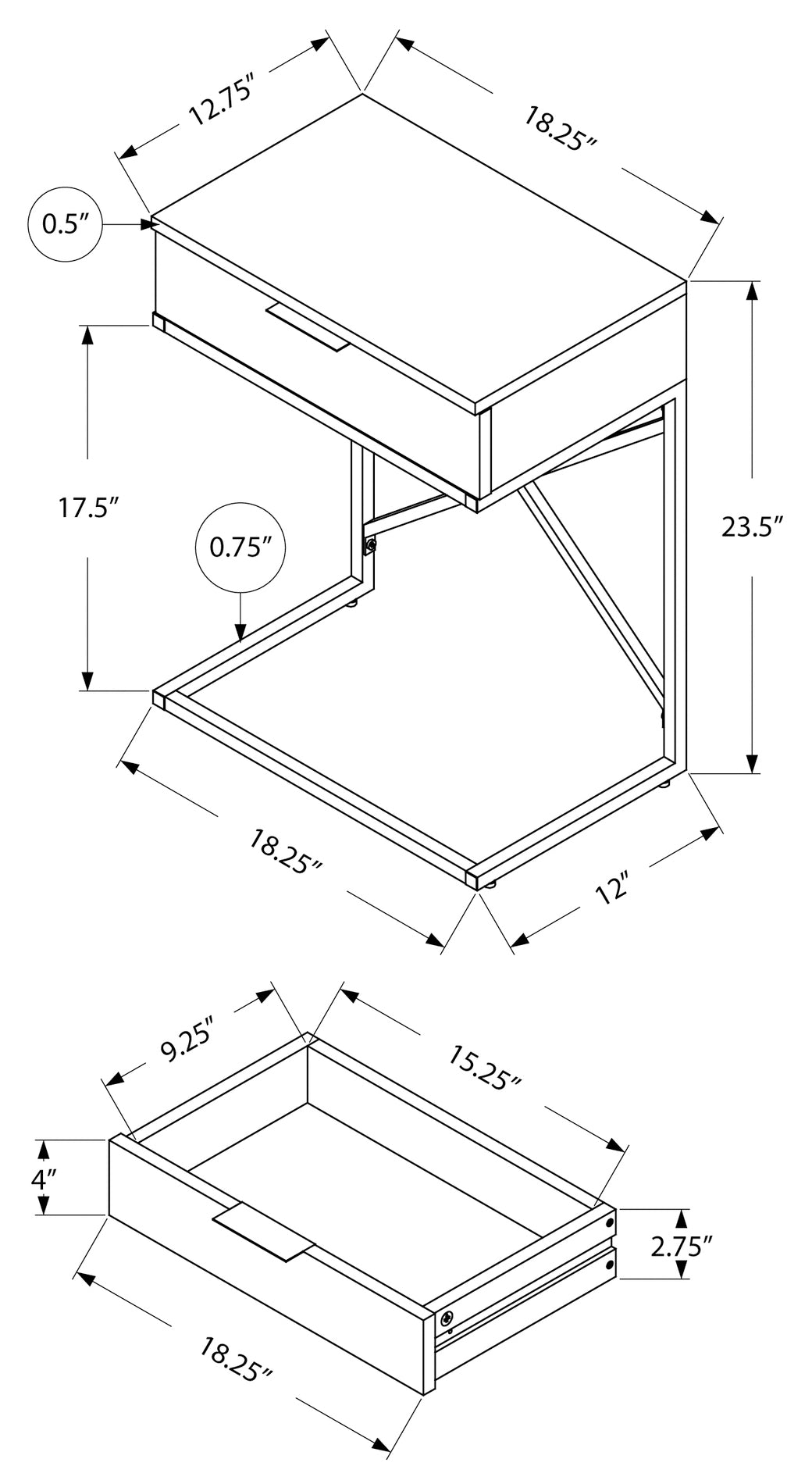 ACCENT TABLE - 24"H / GLOSSY WHITE / CHROME METAL