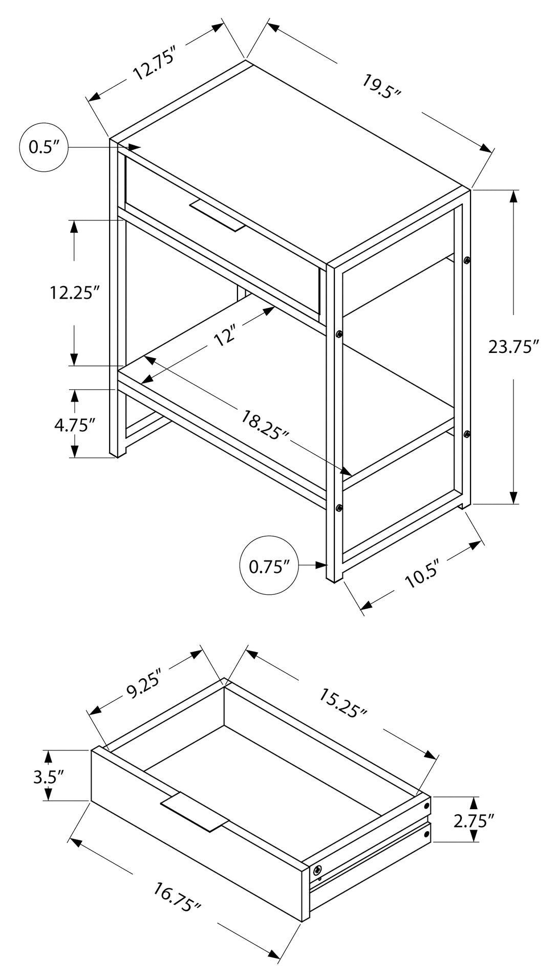 ACCENT TABLE - 24"H / GLOSSY WHITE / CHROME METAL