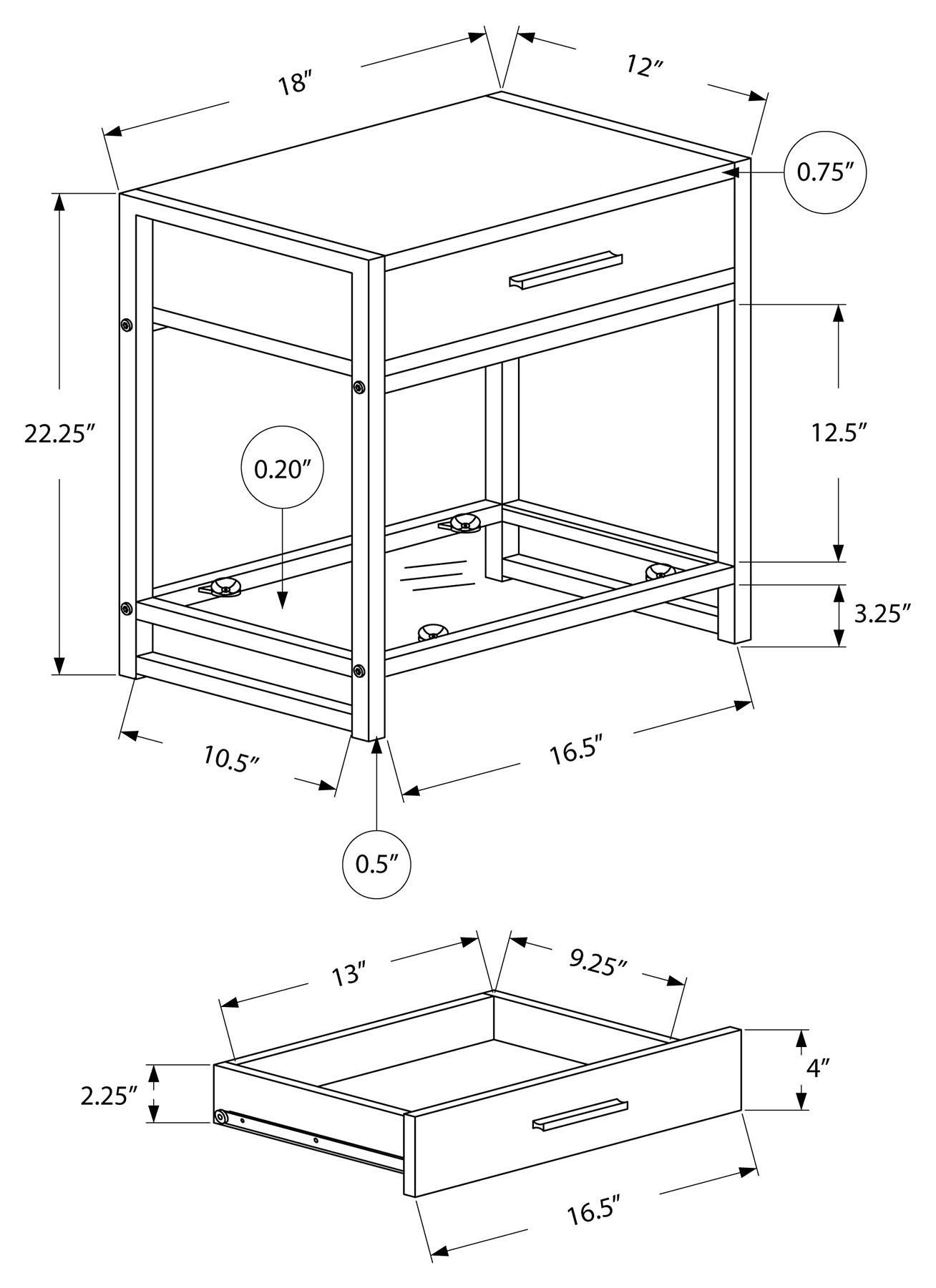 ACCENT TABLE - 22"H / GREY / BLACK METAL / TEMPERED GLASS