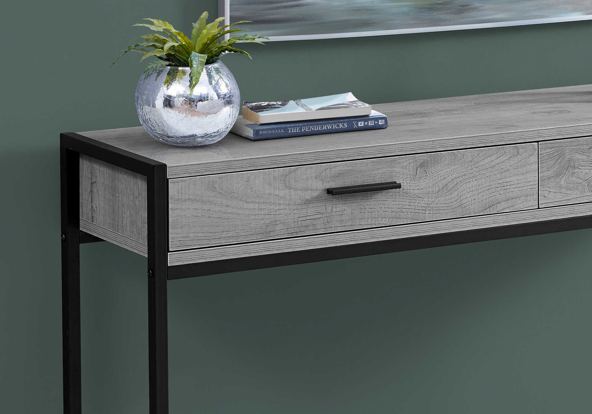 TABLE D'APPOINT - 48"L / CONSOLE D'ENTRÉE EN MÉTAL GRIS / NOIR