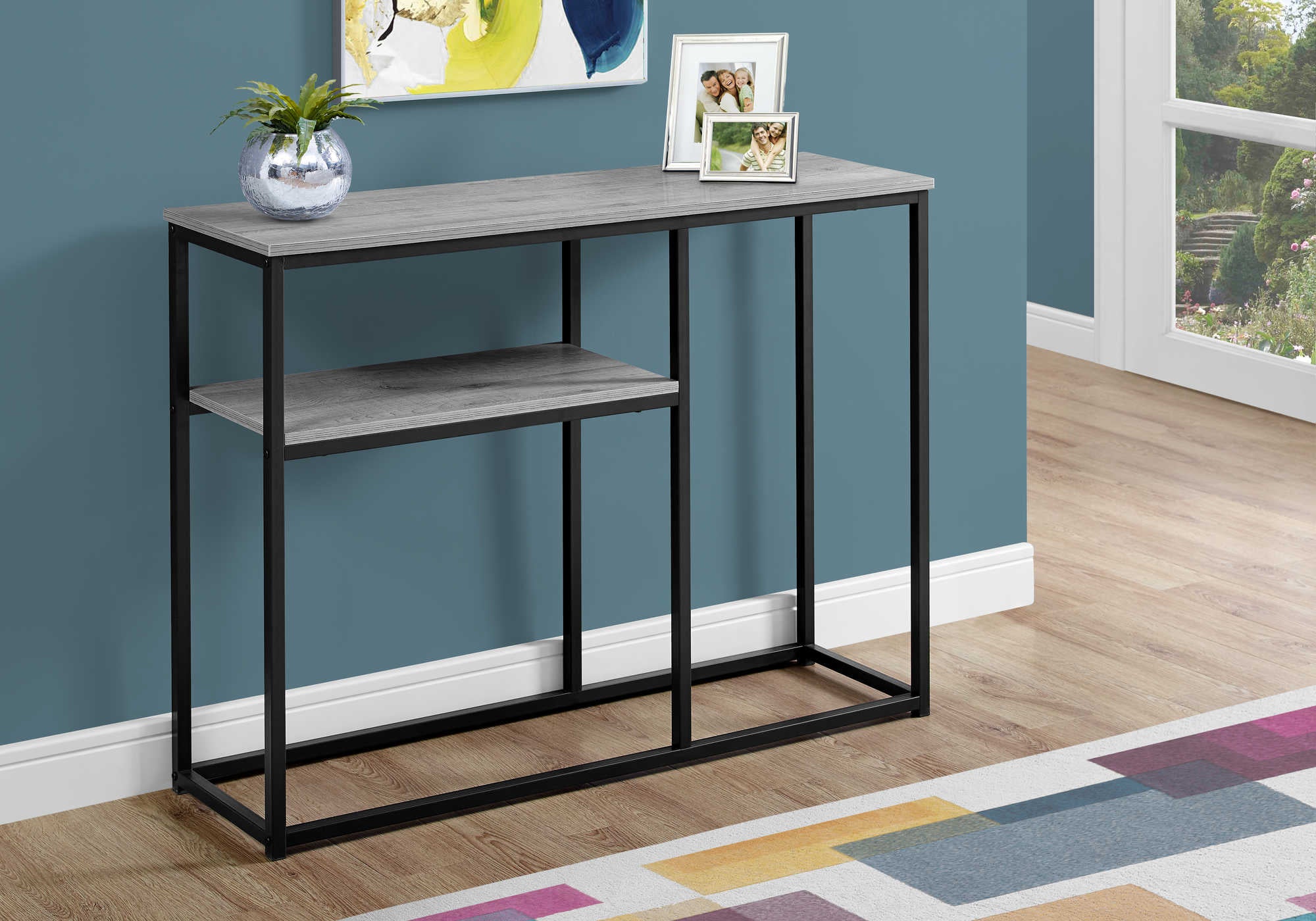 TABLE D'APPOINT - 42"L / CONSOLE D'ENTRÉE EN MÉTAL GRIS / NOIR