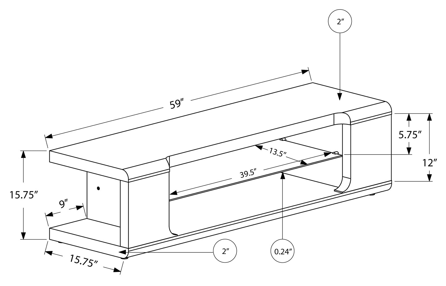 TV STAND - 60"L / HIGH GLOSSY WHITE WITH TEMPERED GLASS