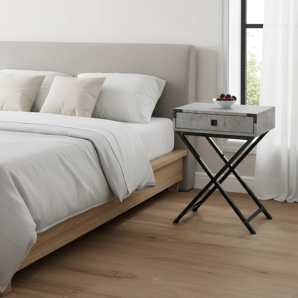 ACCENT TABLE - 24"H / GREY CEMENT / BLACK NICKEL METAL