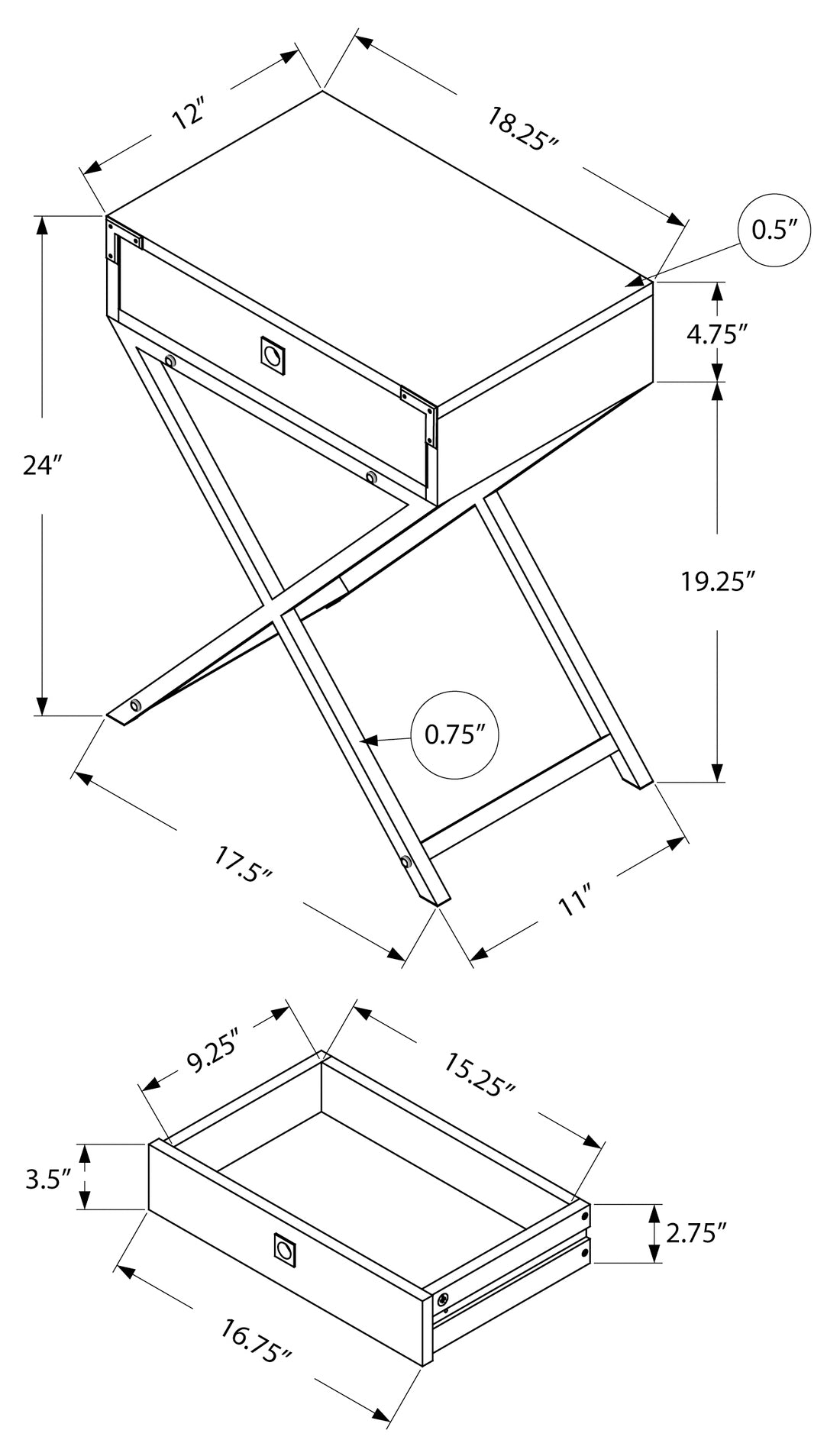 TABLE D'APPOINT - 24"H / CIMENT GRIS / MÉTAL NICKEL NOIR