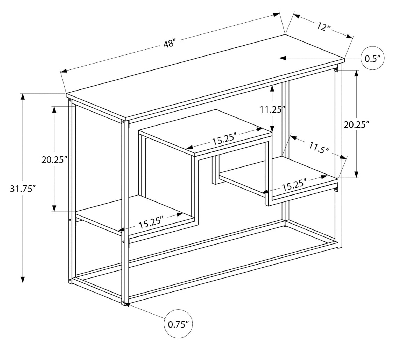 ACCENT TABLE - 48"L / BLACK MARBLE / BLACK METAL CONSOLE