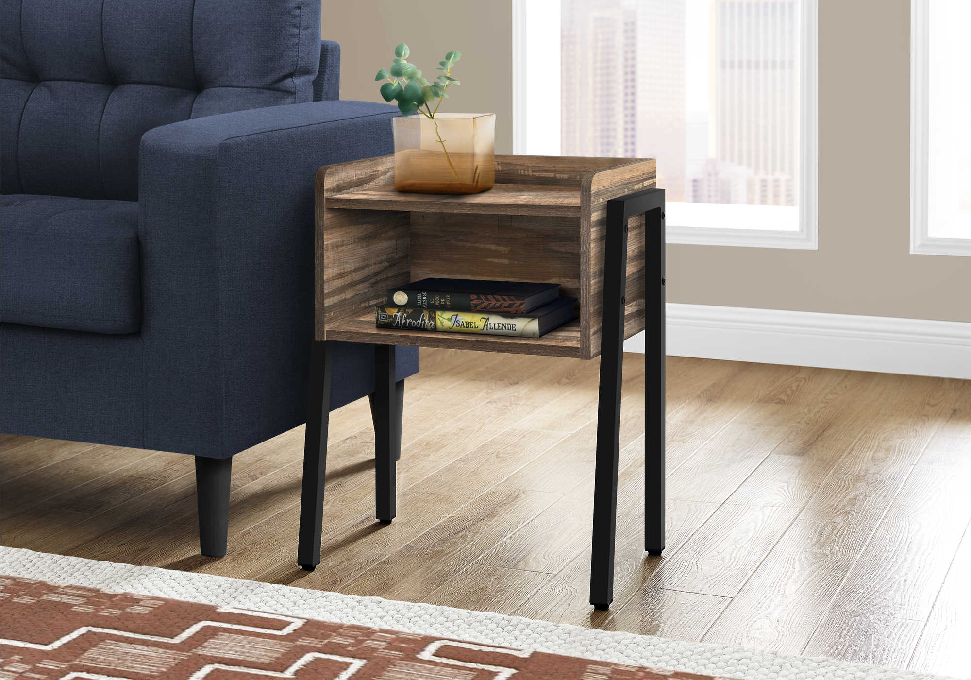 TABLE D'APPOINT - 23"H / ASPECT RÉCUPÉRÉ BRUN / MÉTAL NOIR