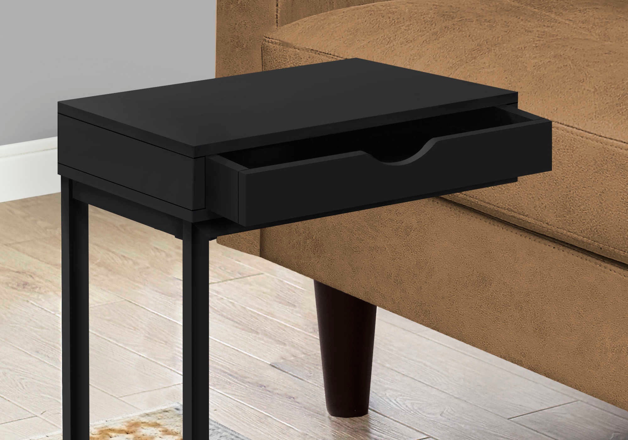 ACCENT TABLE - BLACK / BLACK METAL WITH A DRAWER